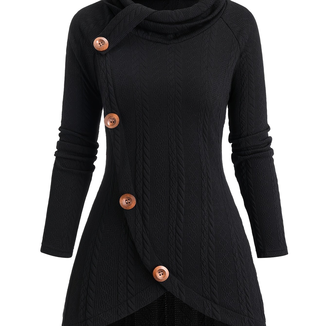 Targeted Development Collar Asymmetrical Decorative Button Long Sleeve Top