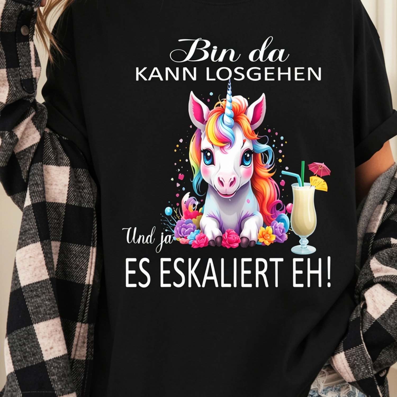 Image of Unicorn Bin Da Kann Losgehen Eh (german Language) Funny Print Crew Neck Women's T-shirt, Casual T-shirt