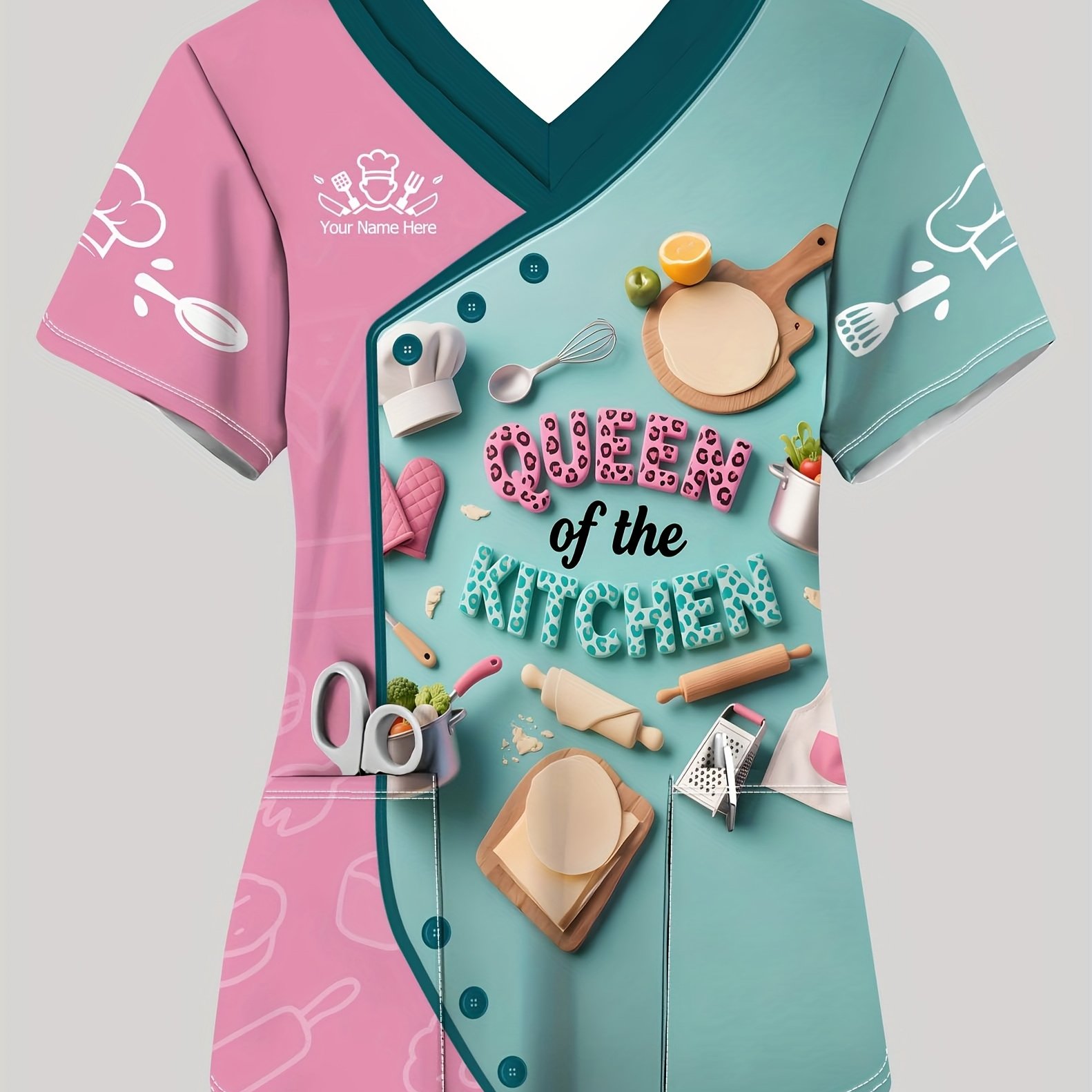 TEMU Camiseta de Chef Personalizada para Mujer, Camiseta Personalizada de Cuello en V para Uniforme de Trabajo, Camiseta Casual Elegante de Cuello en