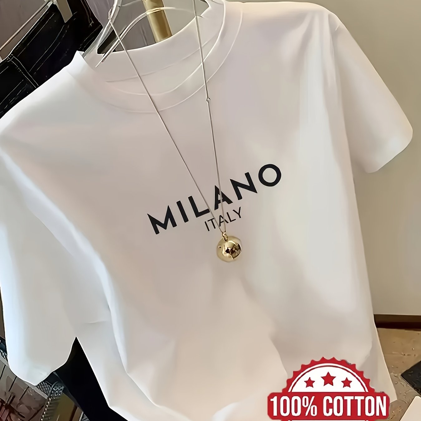 Image of Women's 100% Oversized T-shirt With Letter Print - Short Sleeve Round Neck Casual Loose , Breathable For - Layering, Pajamas & Casual Attire, Ribbed Trim (compatible With Lettering) - Machine Washable