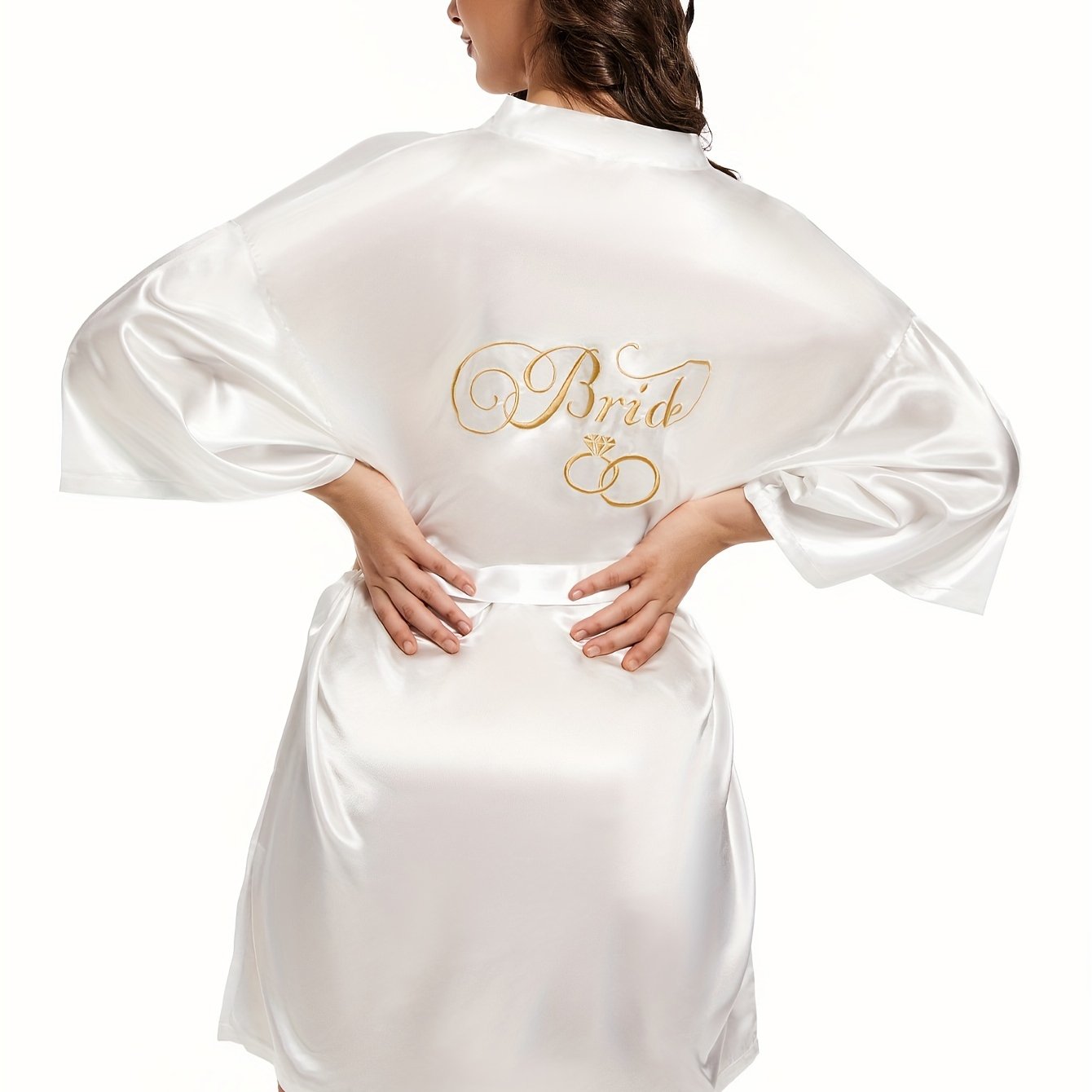 1pc Bride Satin Robe Embroidered Women Wedding Short Kimono Robes