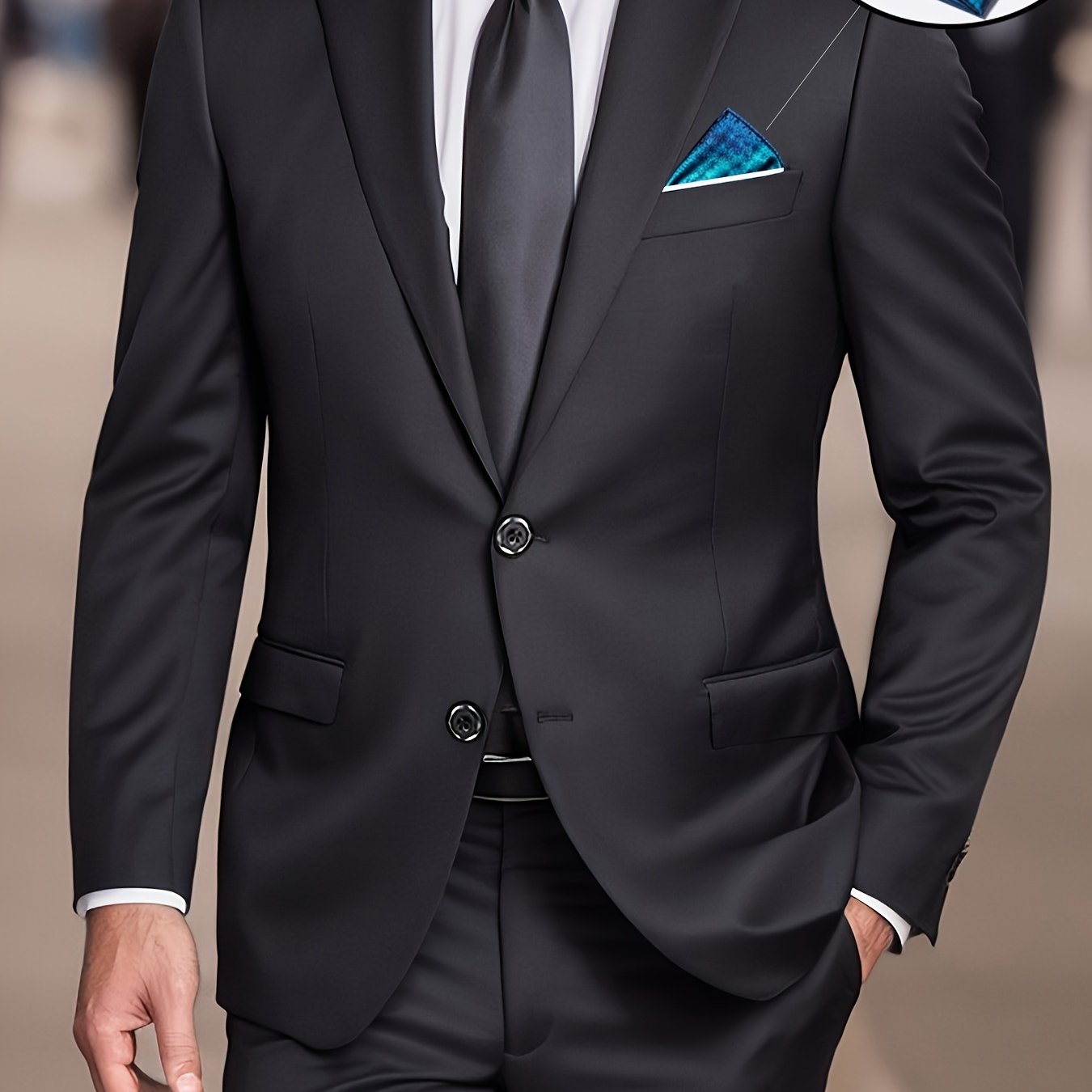Image of 2pcs Men's Suit Set, Fashionable Jacket And Trousers, Elegant For Business, Casual, Banquets, And Parties, Includes Pocket Square