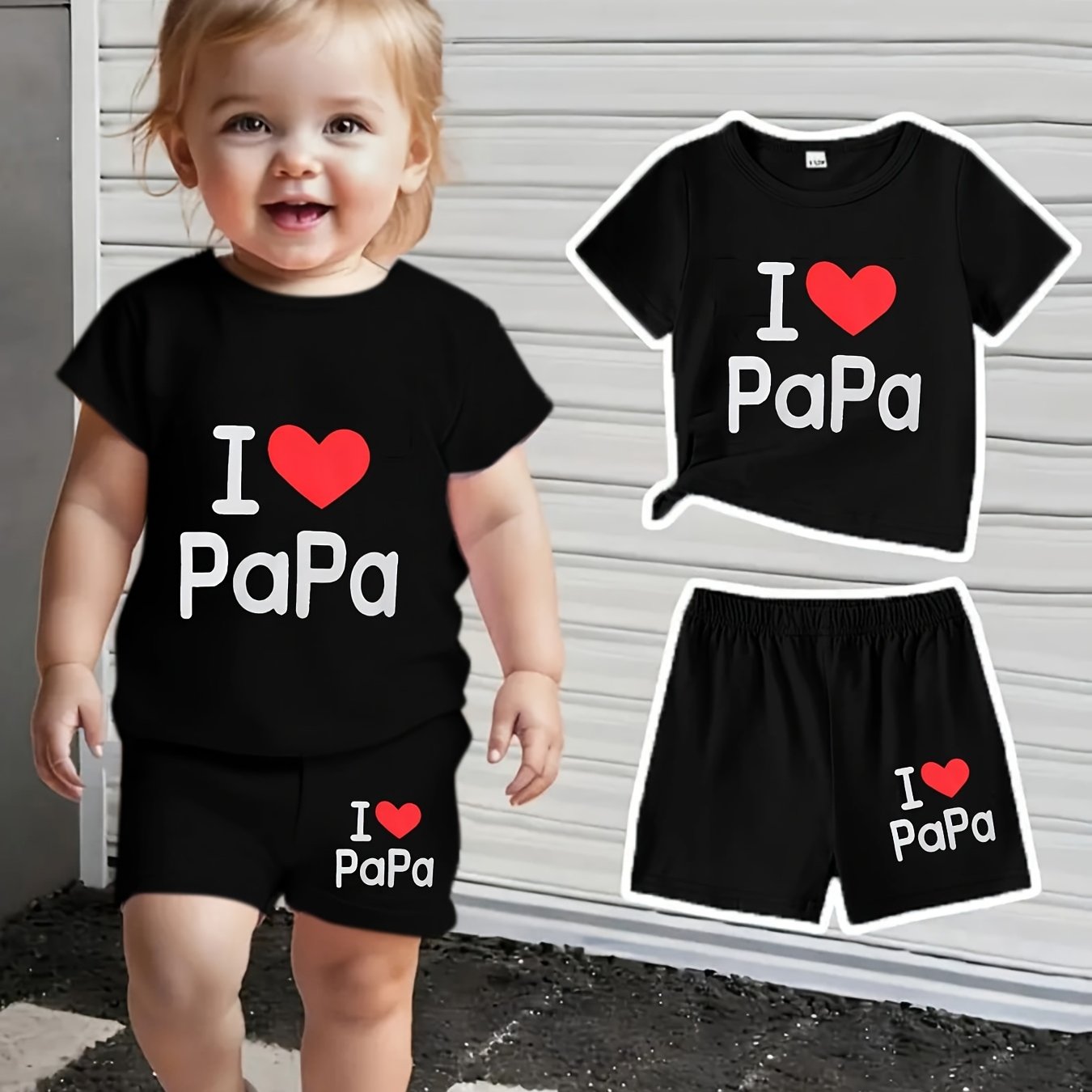 Image of Summer Style Unisex Infant And Toddler Round Neck Letter Print Short Sleeve Top And Shorts Casual 2pcs Set, Developed, Perfect For Outdoor
