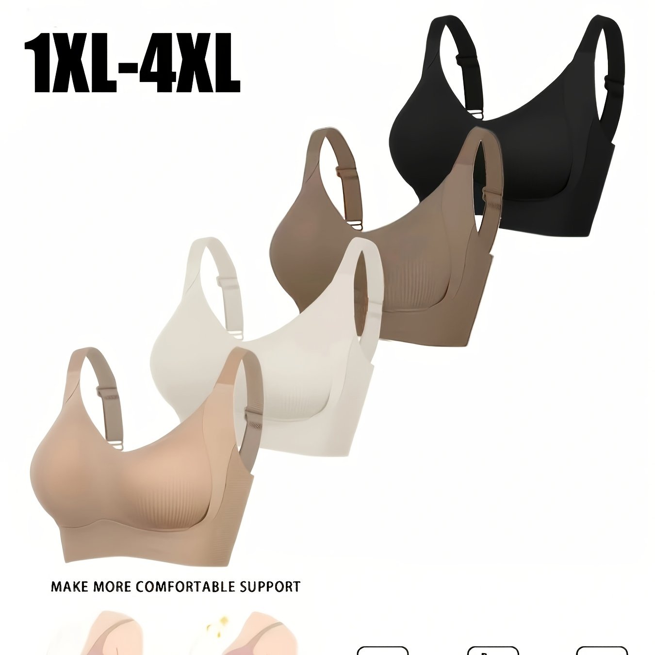 TEMU 4pcs Full Coverage Adjustable Stick-on Women's Breathable Solid Color Plus Size Underwear