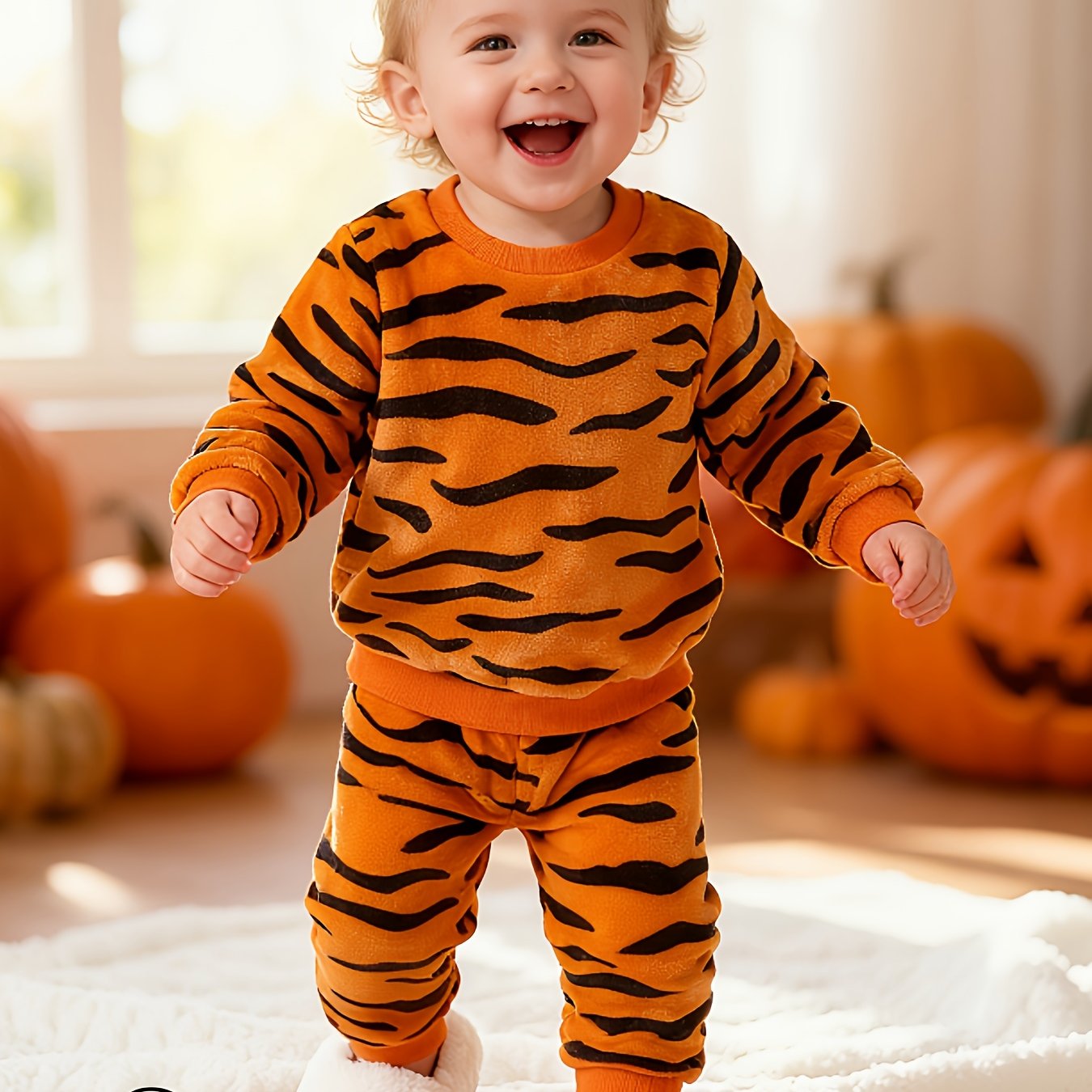 Image of Baby And Toddler Spring/autumn Tiger Print Long Sleeve Set, Soft 2pcs Outfit For Boys And Girls, Cute Casual Wear, For Outdoor