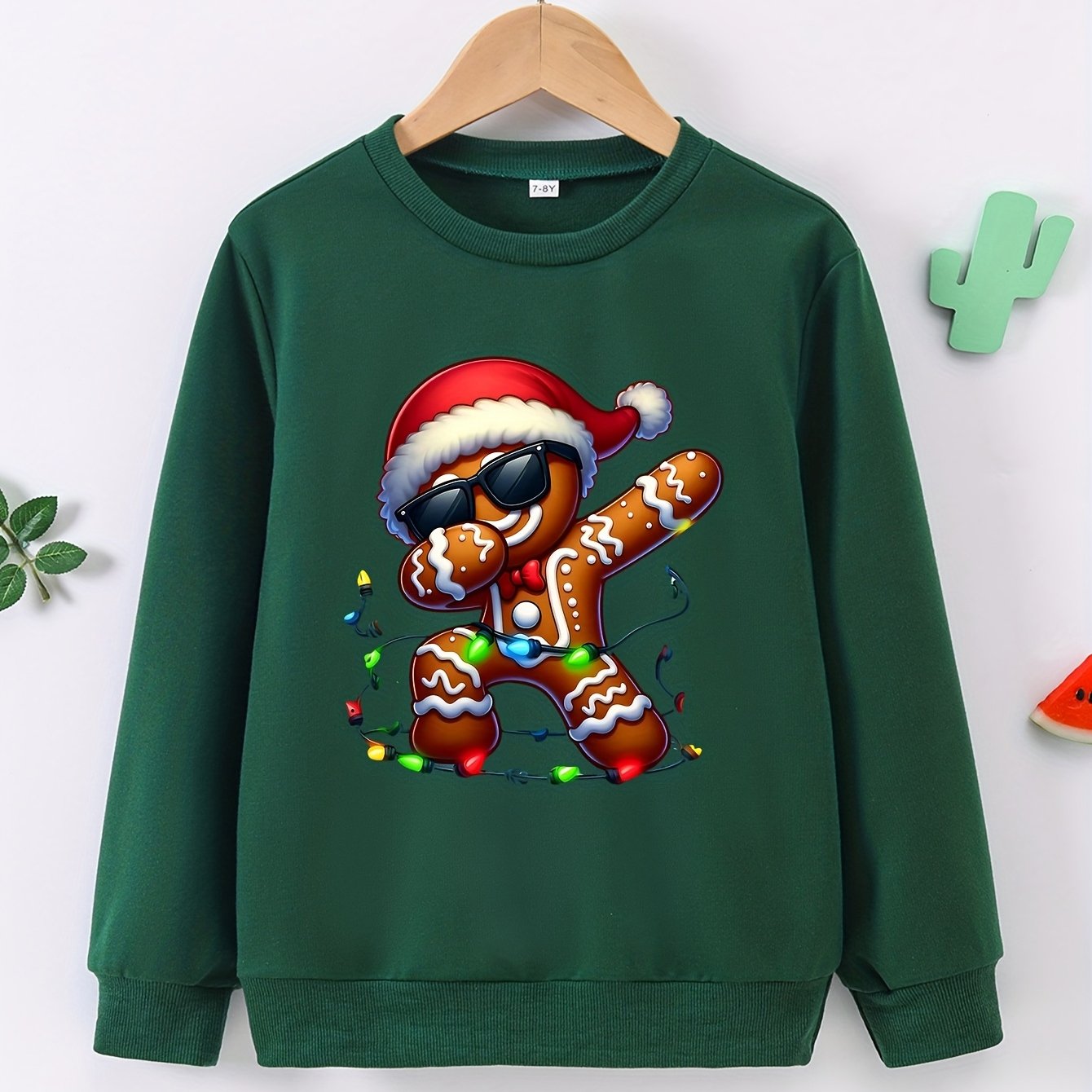 Image of Boys' Spring/autumn Long-sleeve "colorful Lantern Gingerbread For Man " Cartoon Print Sweatshirt For Christmas
