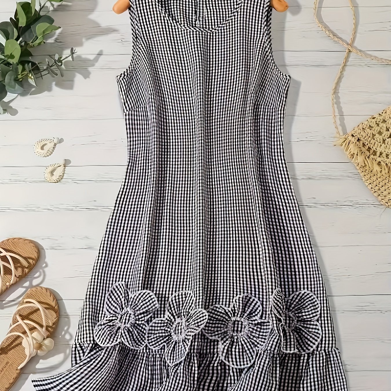 Image of Casual Floral 3d Decorated Waist Dress Summer Women's Vacation Wear