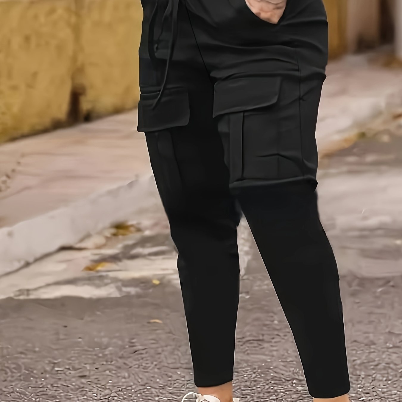 TEMU Trendy Women's Cargo Pants For Cross-border Shopping, Featuring A And With Drawstring And Flap Pocket Decorations, Perfect For A Stylish Look