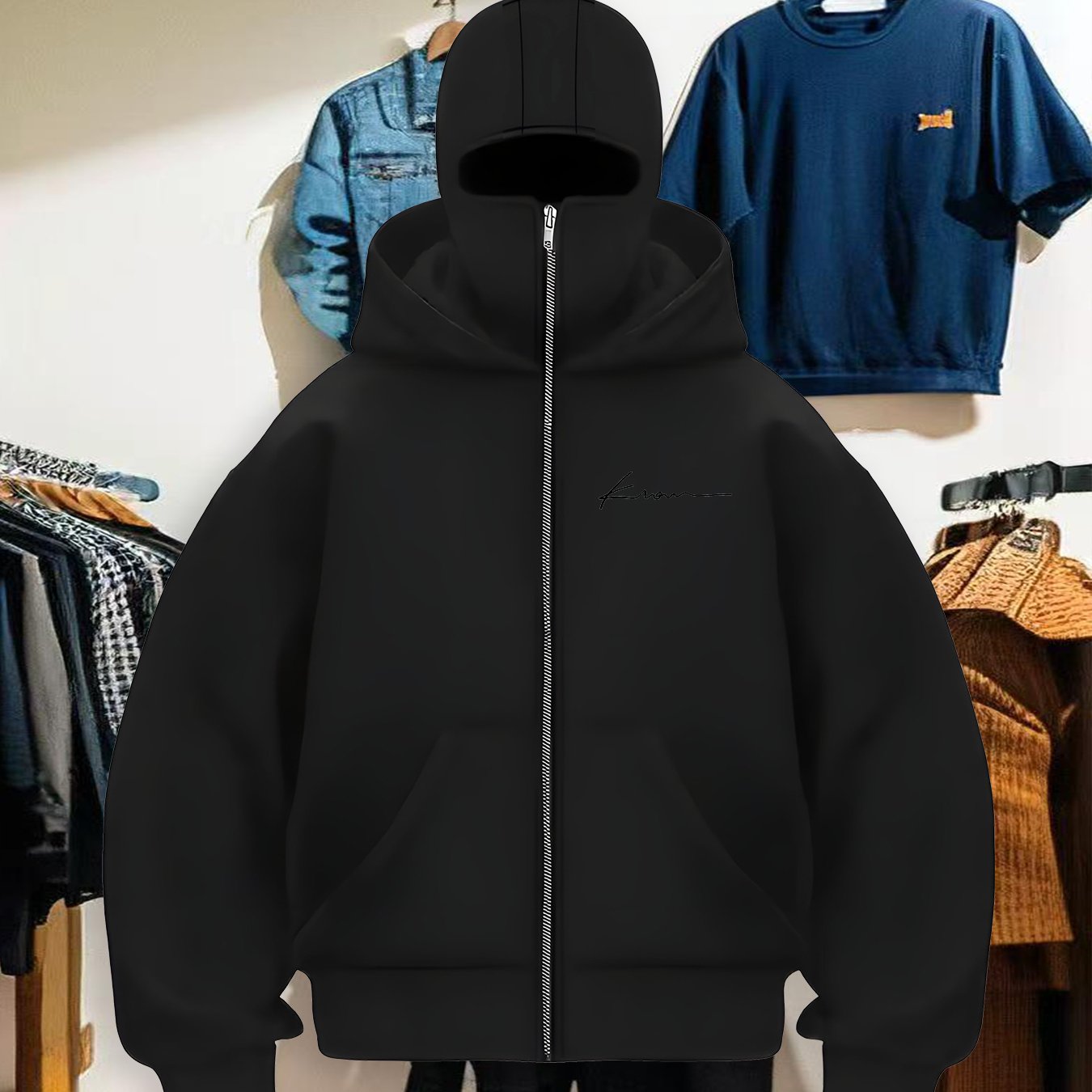 TEMU Men's Fashion Casual Sporty Trendy Outdoor Hooded Zip-up Jacket, High-quality Warm Sweatshirt With Trendy Print Design, Christmas Gift And
