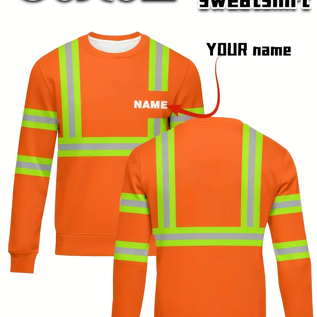 TEMU Custom Men's Neck Sweatshirt - Personalized Name/text Print, Long-sleeved With Front Customization, Outdoor Sports Casual Wear, Street , Durable