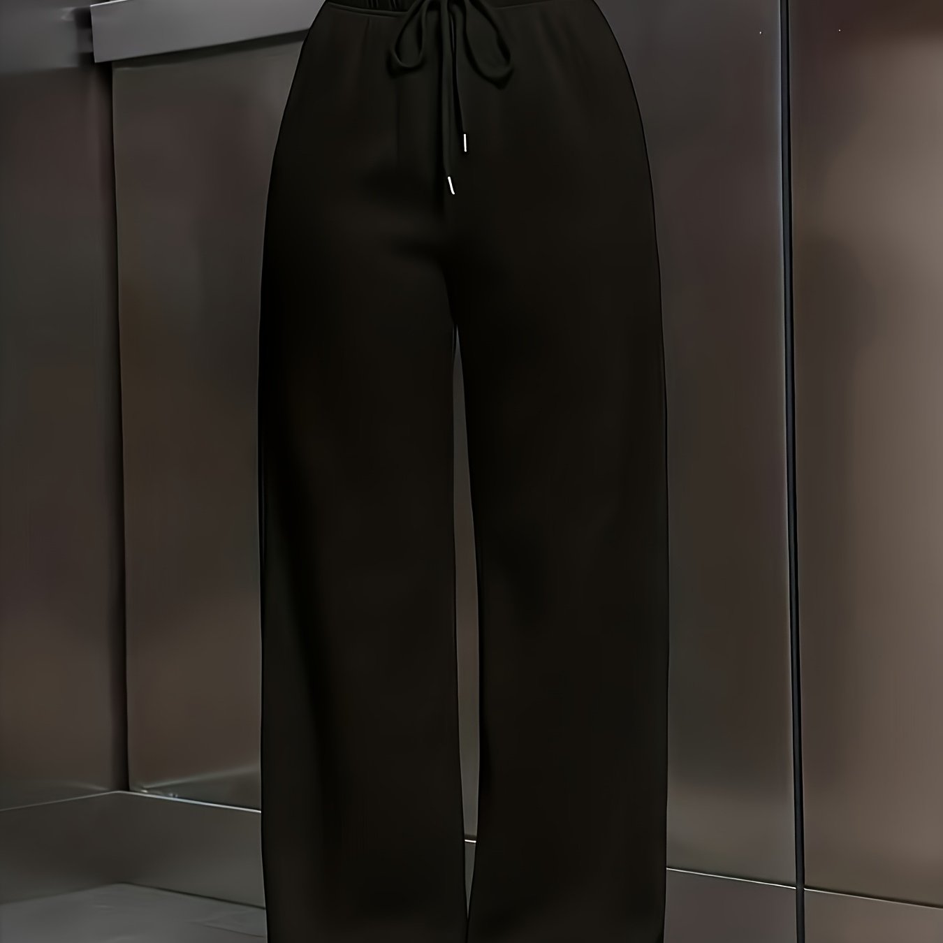 E-shop Elegante Damen-Langhose, einfarbig Schwarz, mit Kordelzugbund, Ganzjahres-Stil, maschinenwaschbar knitterarm, geeignet für formelle legere