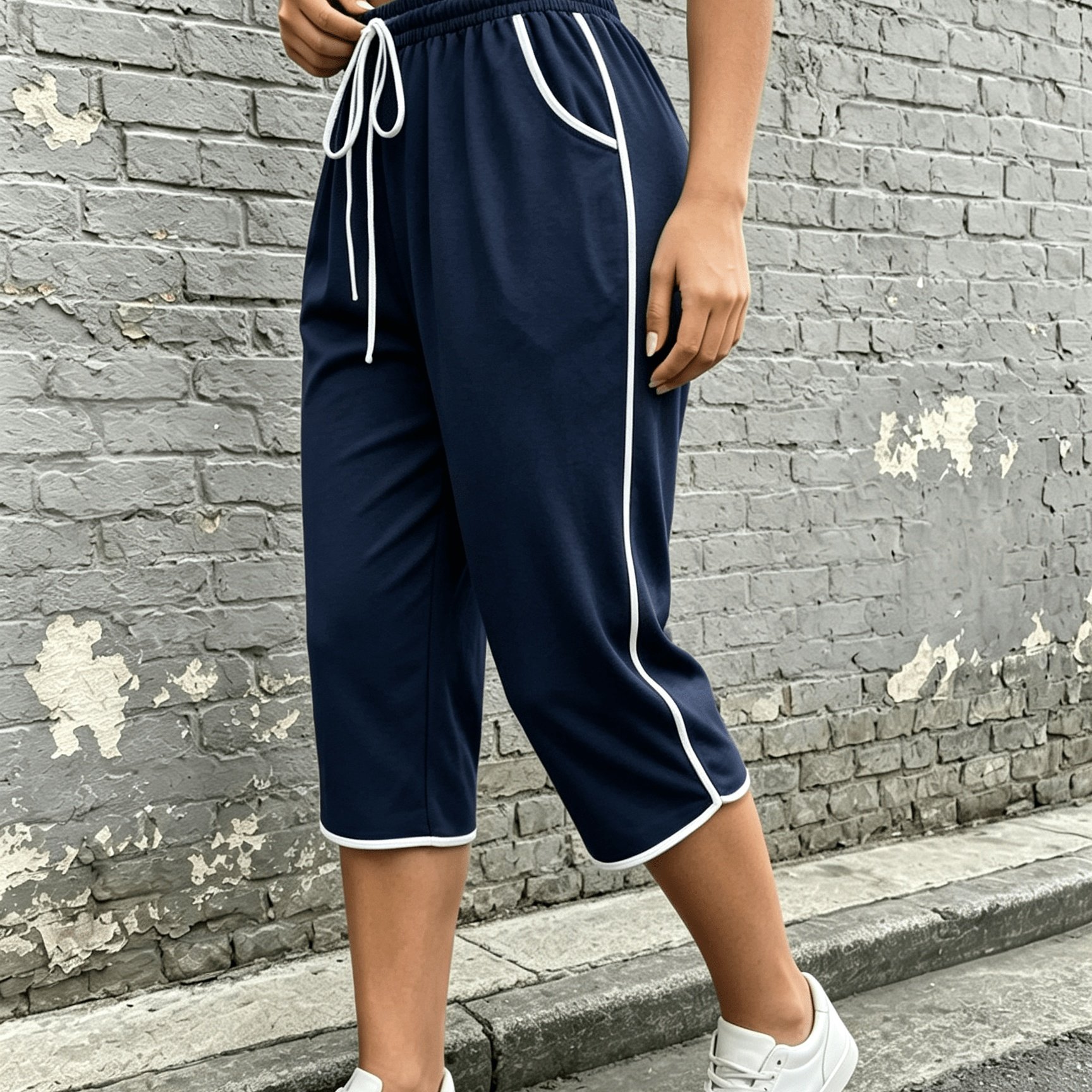TEMU Pantalon Femme, Pantalon 3/4 à Jambes Larges et Cordon de Serrage à Taille Élastique pour Femmes, Pantalon de Maison Décontracté et Amples Rétro