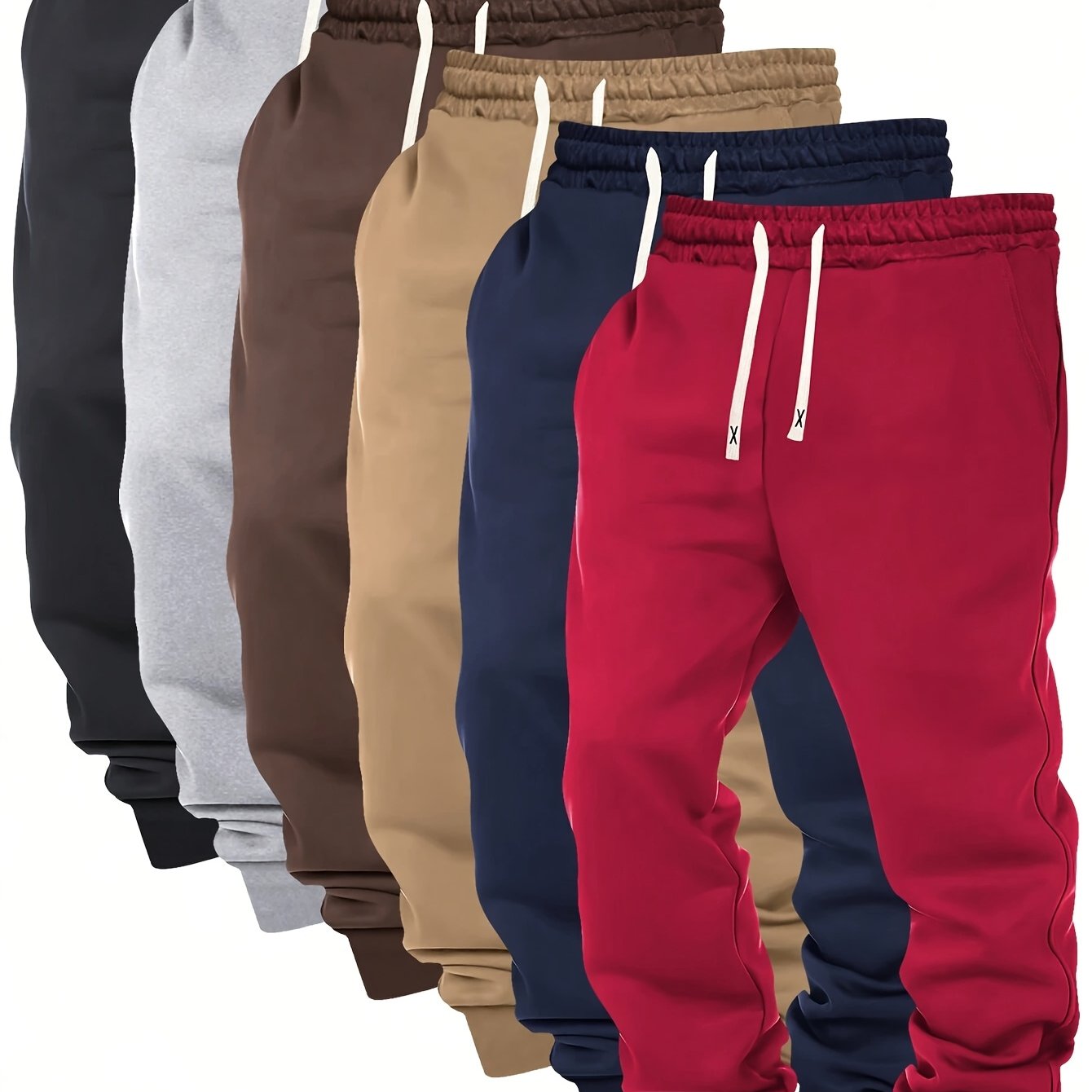 TEMU 6pcs Men's Trousers Spring Autumn Solid Color Shiny Waistband Drawstring Ribbed Ankle-cinching Casual Sports Pants Men's Dress Trousers
