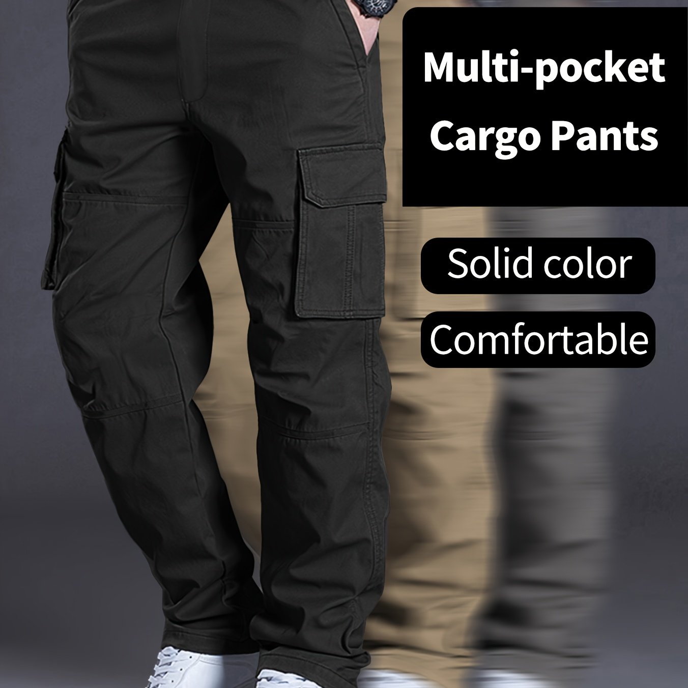 Image of Men's New Style Cargo Pants With Three-dimensional Utility Pockets, Tactical Trousers For , Autumn/winter Straight-leg Work Pants, Suitable For Holiday Gifting, Daily Work, And Outdoor Sports, 1pc