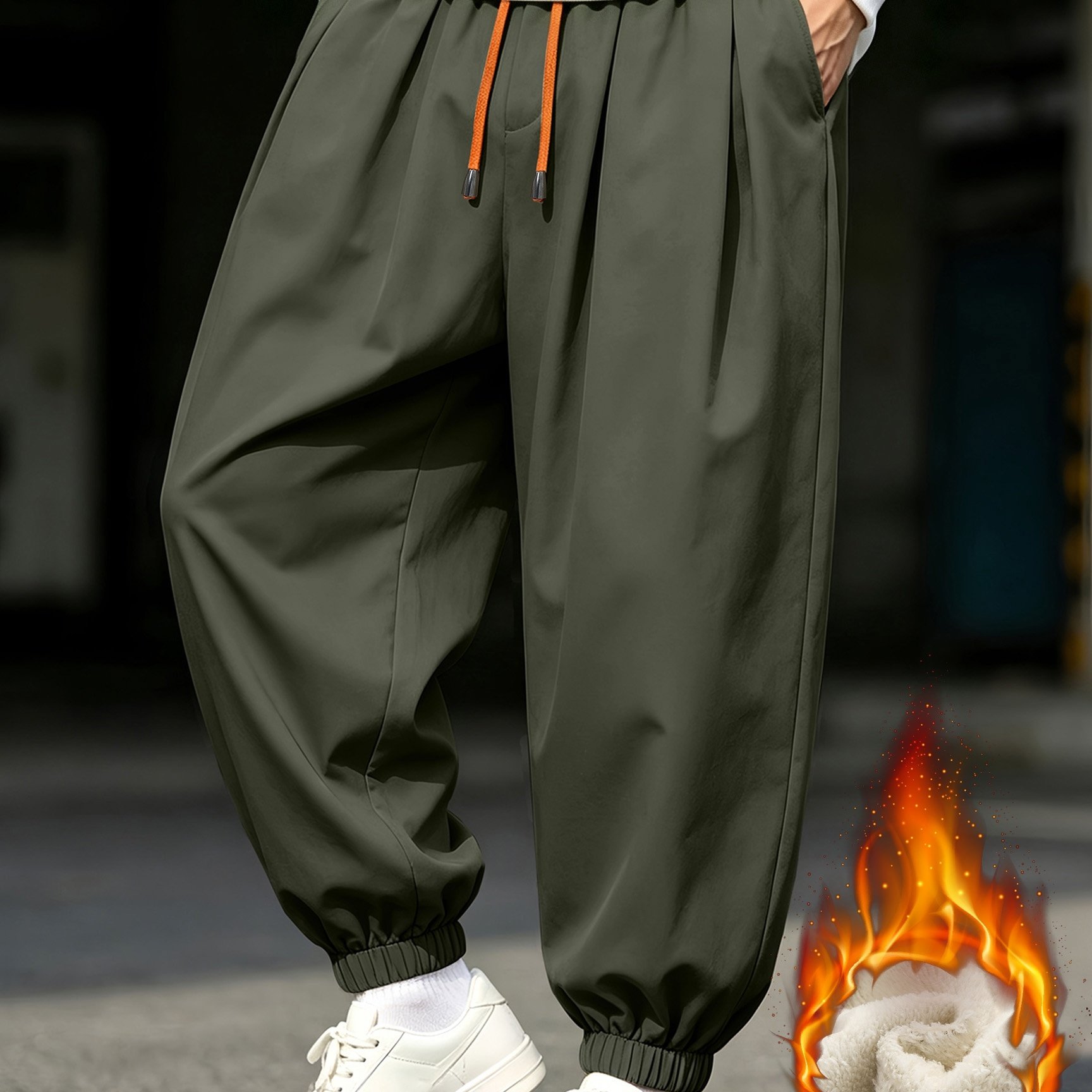 TEMU Men's Autumn Winter Loose Casual Trousers, Men's Fleece-lined Joggers, Suitable For Daily , Outdoor Travel And Occasions, Men's Harem Pants,