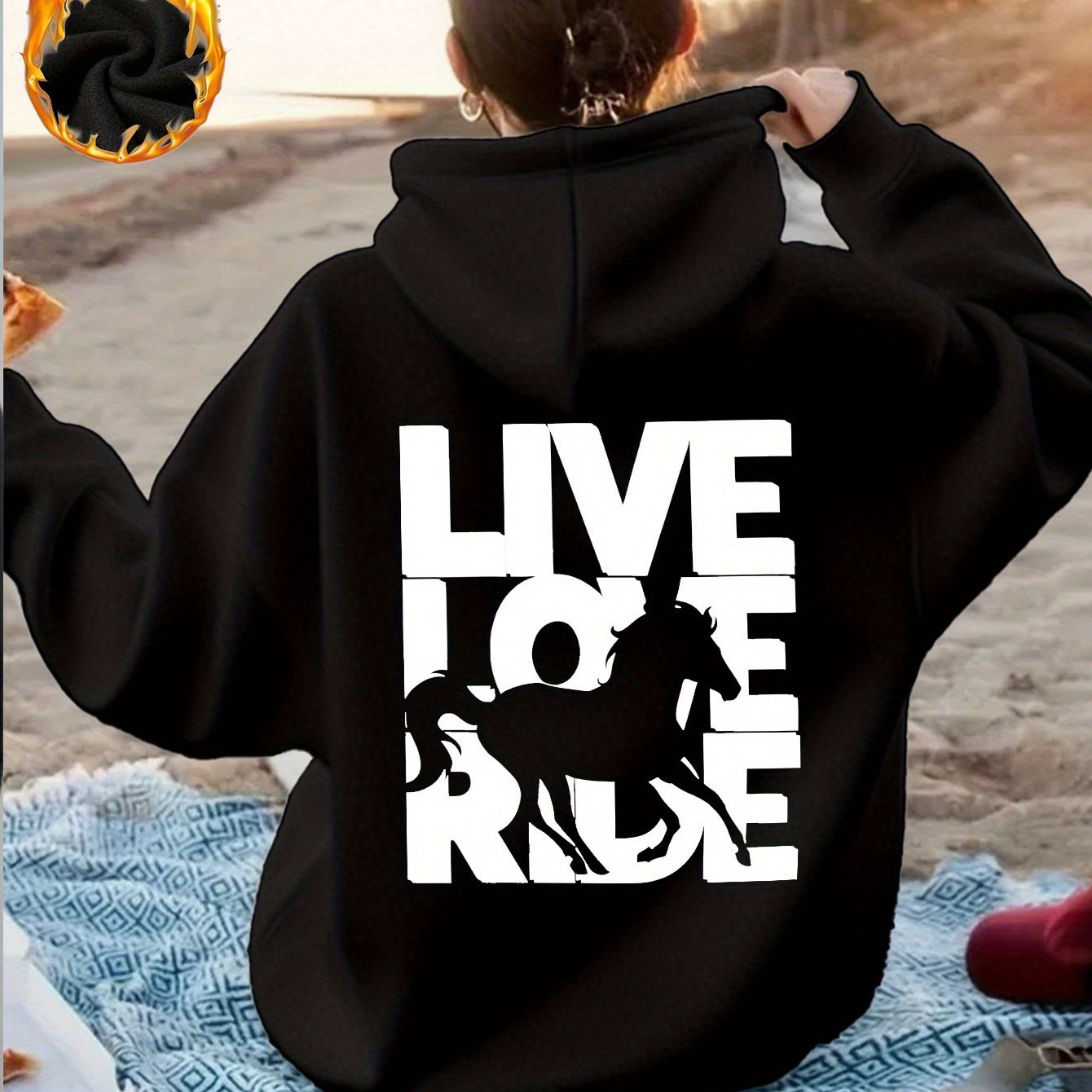TEMU Horse-driven Love Women's Fashionable Casual Sports Hoodie With Back Print