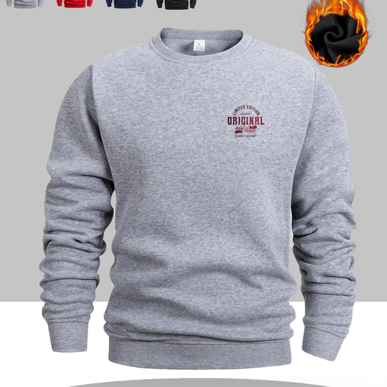 TEMU Fleece Lined Thickened Warm, Men Crewneck Sweatshirt, Original Print, Sports Long Sleeve Pullover Gift For Men