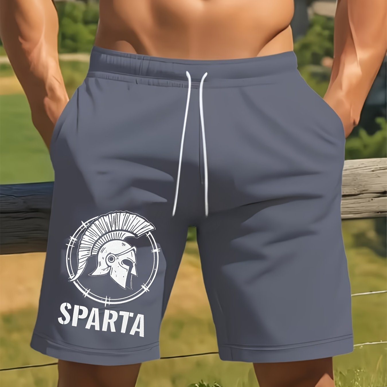 TEMU Men's Quick-dry Swim Trunks, Spartan Helmet Print - Lightweight Drawstring Beach Shorts, Suitable For Surfing, Swimming, Vacation - Summer