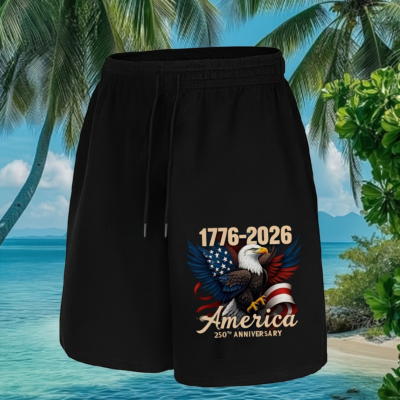 TEMU Men's 250th Anniversary Usa Patriotic Athletic Shorts - Flag, Machine Washable Comfortable Gym & Outdoor Shorts Suitable For Fitness, Casual Wear, Sports Apparel For Summer Activities