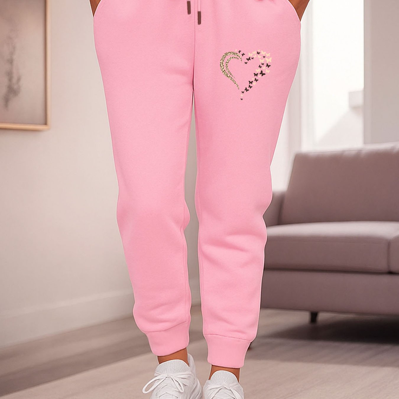 TEMU Damen Winter Freizeit Sweatpants in großen Größen mit Schmetterlingsherz-Print, New X20, Übergröße, Sweatpants für Damen Übergröße, Sweatpants