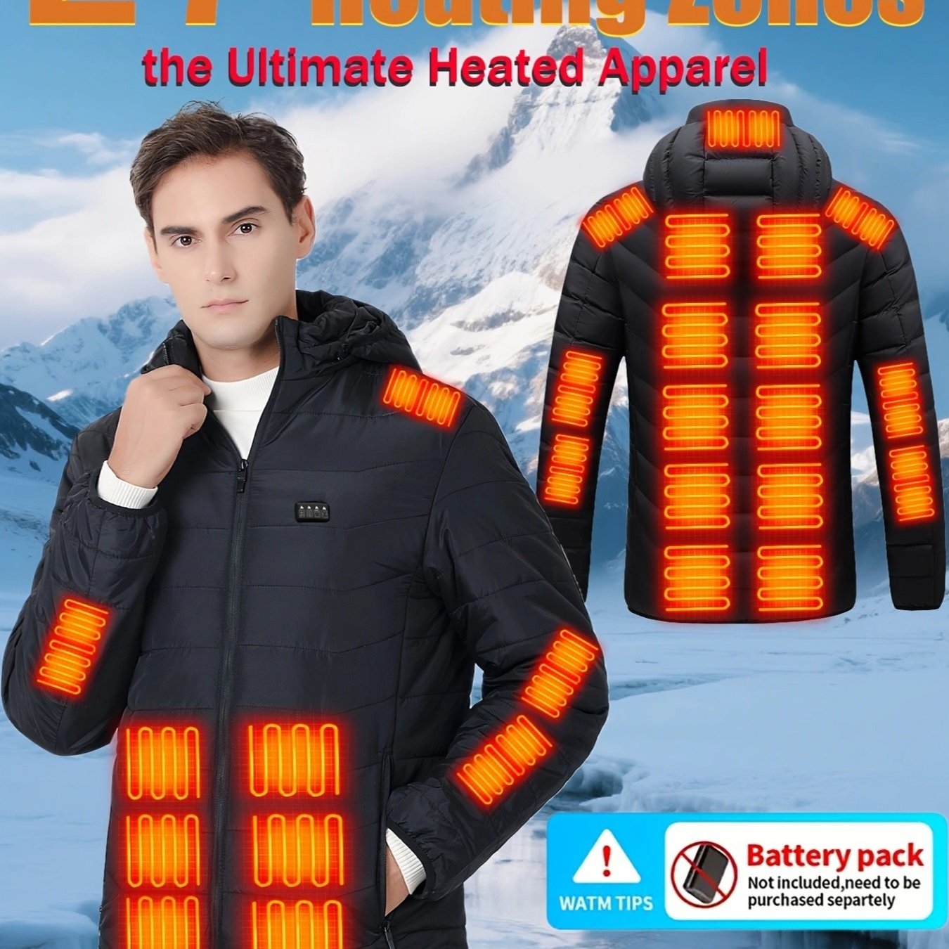 Verwarmde jas Elektrische USB-verwarmingsjas, 21 verwarmingszones USB-opladen Verwarmde vesten Lange mouwen, Unisex verwarmde capuchonjas, wasbare winter verwarmde donsjassen(Blue,4XL