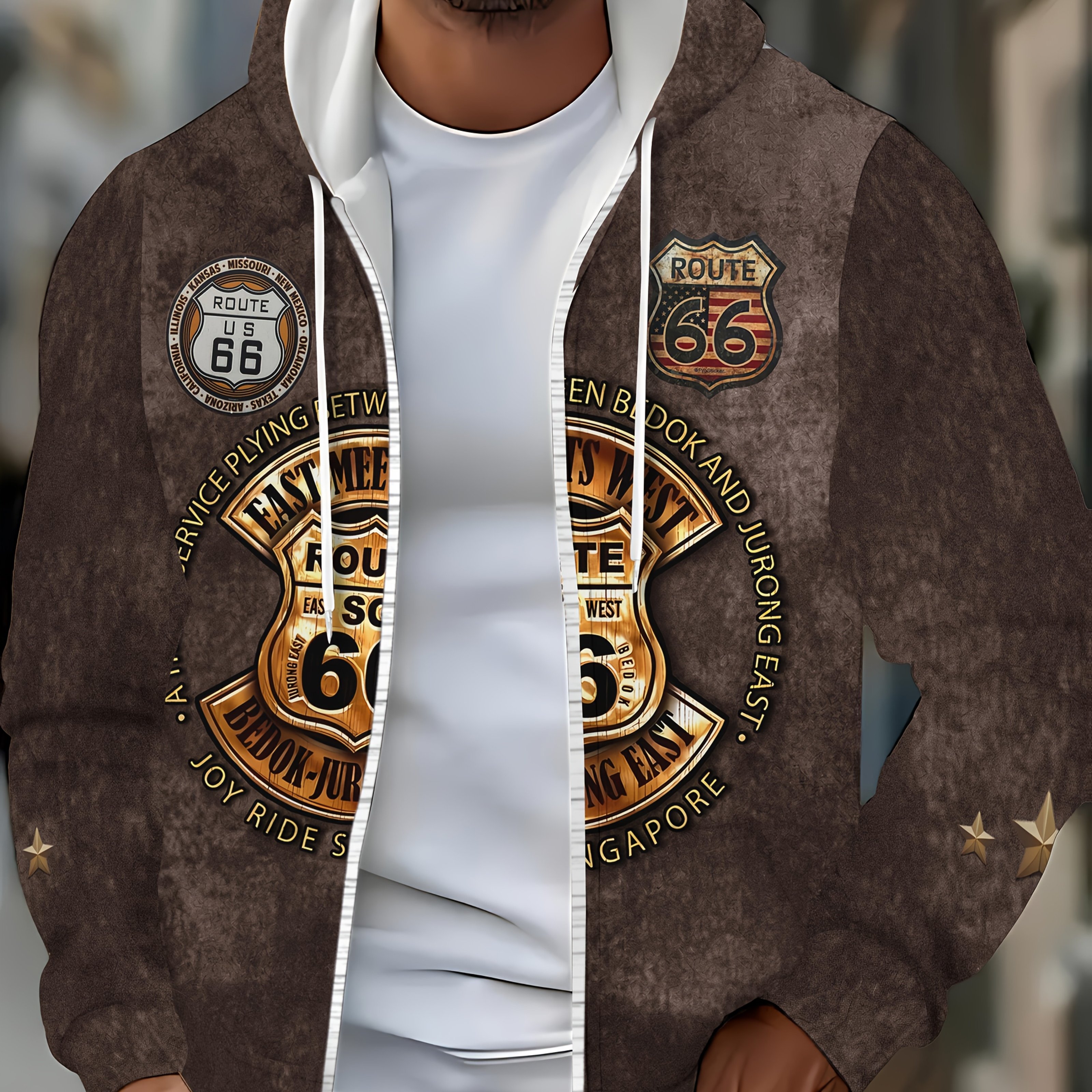 Image of Men's Long Sleeved Zipper Cap Sportsweareco-friendly Traditional Autumn Winter Hooded Jacket With Vintage Print And Zipper Closure - Perfect For And Daily Wear