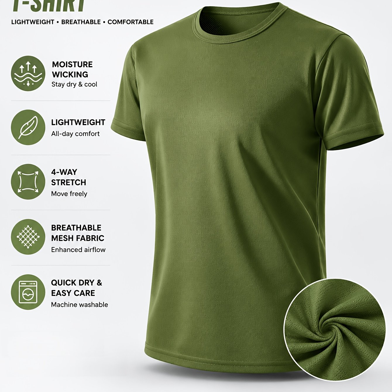 TEMU 1pc Men's Quick-dry Polyester Round Neck Regular Athletic T-shirt, Suitable For Fitness, Running, And Casual Wear