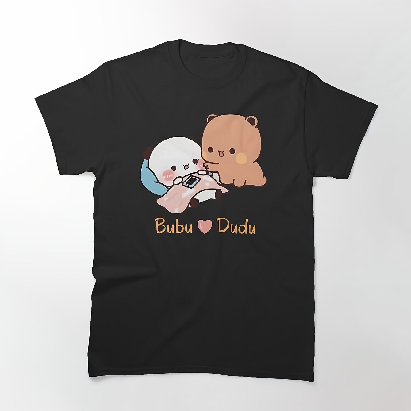 Image of Men' & Women' Dudu Bear Couple T-shirt - 100% Cotton Kawaii Matching Shirt With & Dudu Bear, Crew Neck Short Sleeve Casual Unisex Tee Suitable For Valentine' Gifts, Casual Attire, Themed Outfits