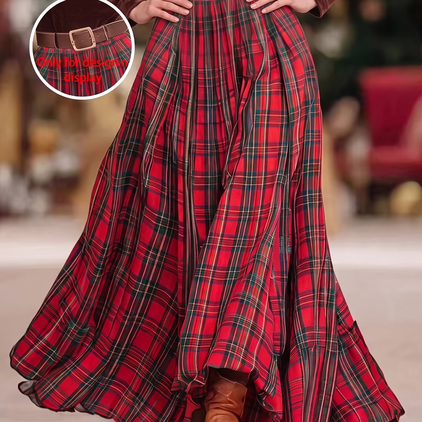 TEMU Vintage Autumn/ Long Skirt, High-waisted Pleated Maxi Skirt For Christmas Holiday Outfits, Elegant Banquet Party Dress, Daily And Streetwear,