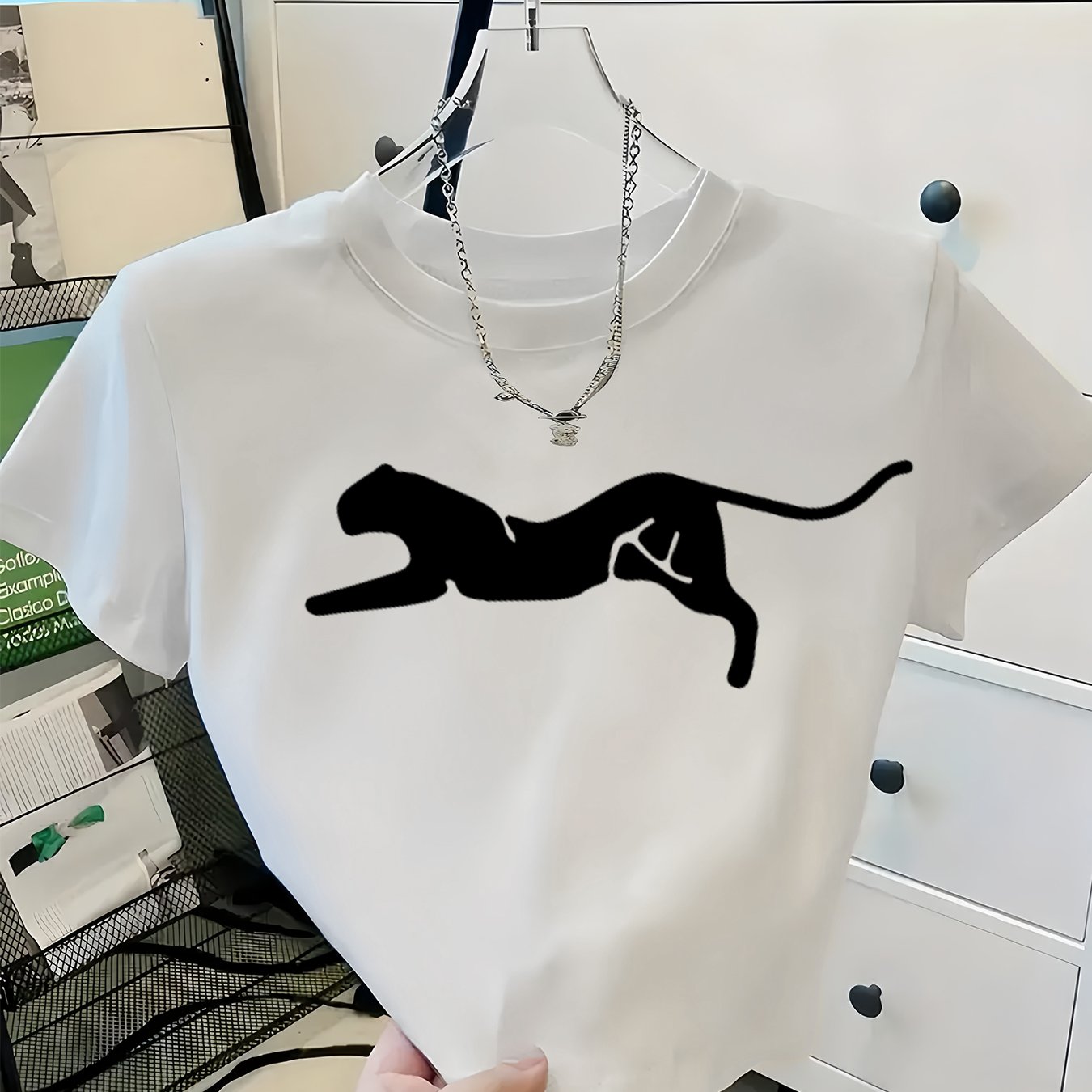 TEMU Women's & Short Sleeve T-shirt - Ultra-short Cropped Fit Round Neck Animal Print Top, Casual Swear Blouse Suitable For , Machine Washable Non-
