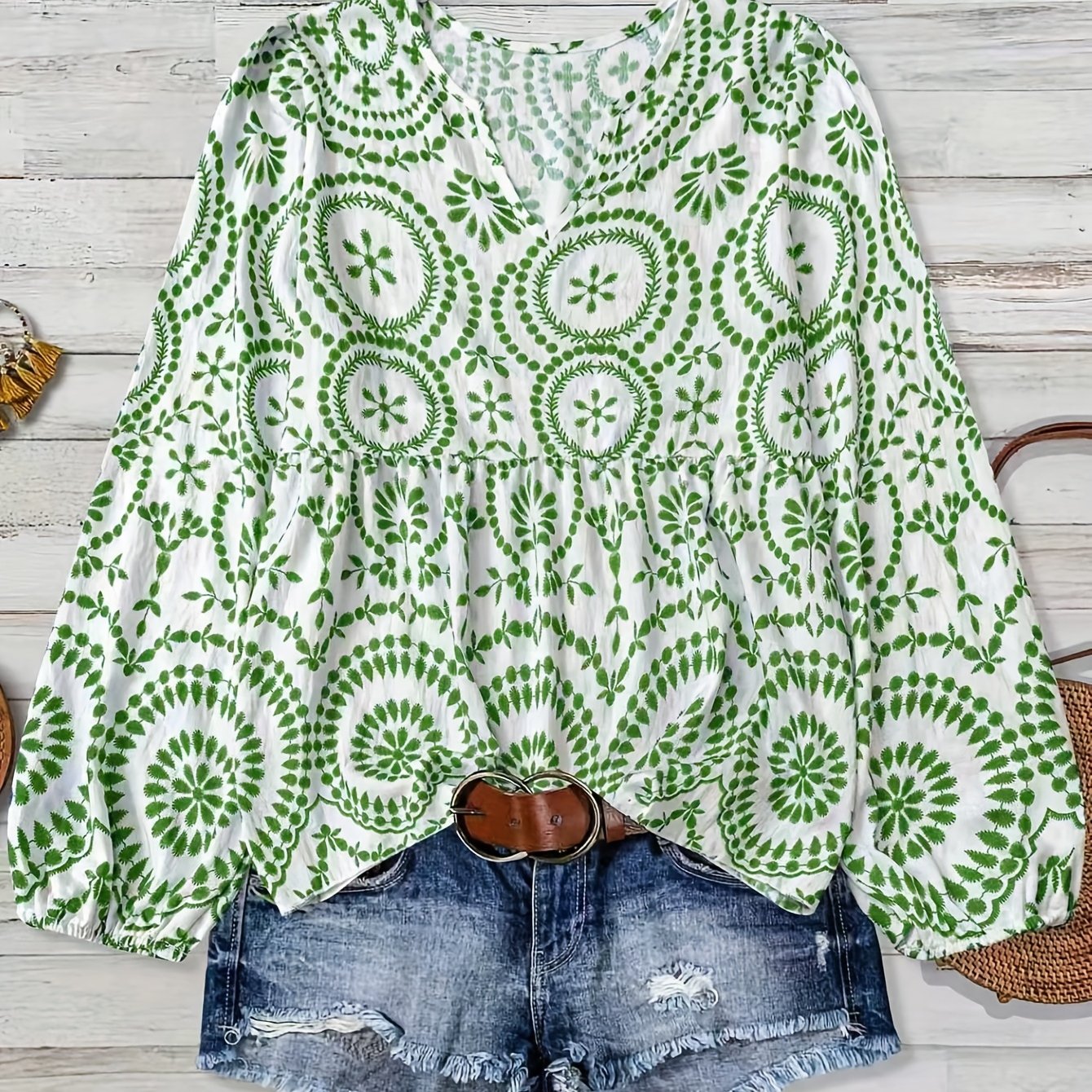 TEMU Women's New Autumn/winter Casual And Comfortable Bamboo Joint Print Long-sleeve Shirt Top