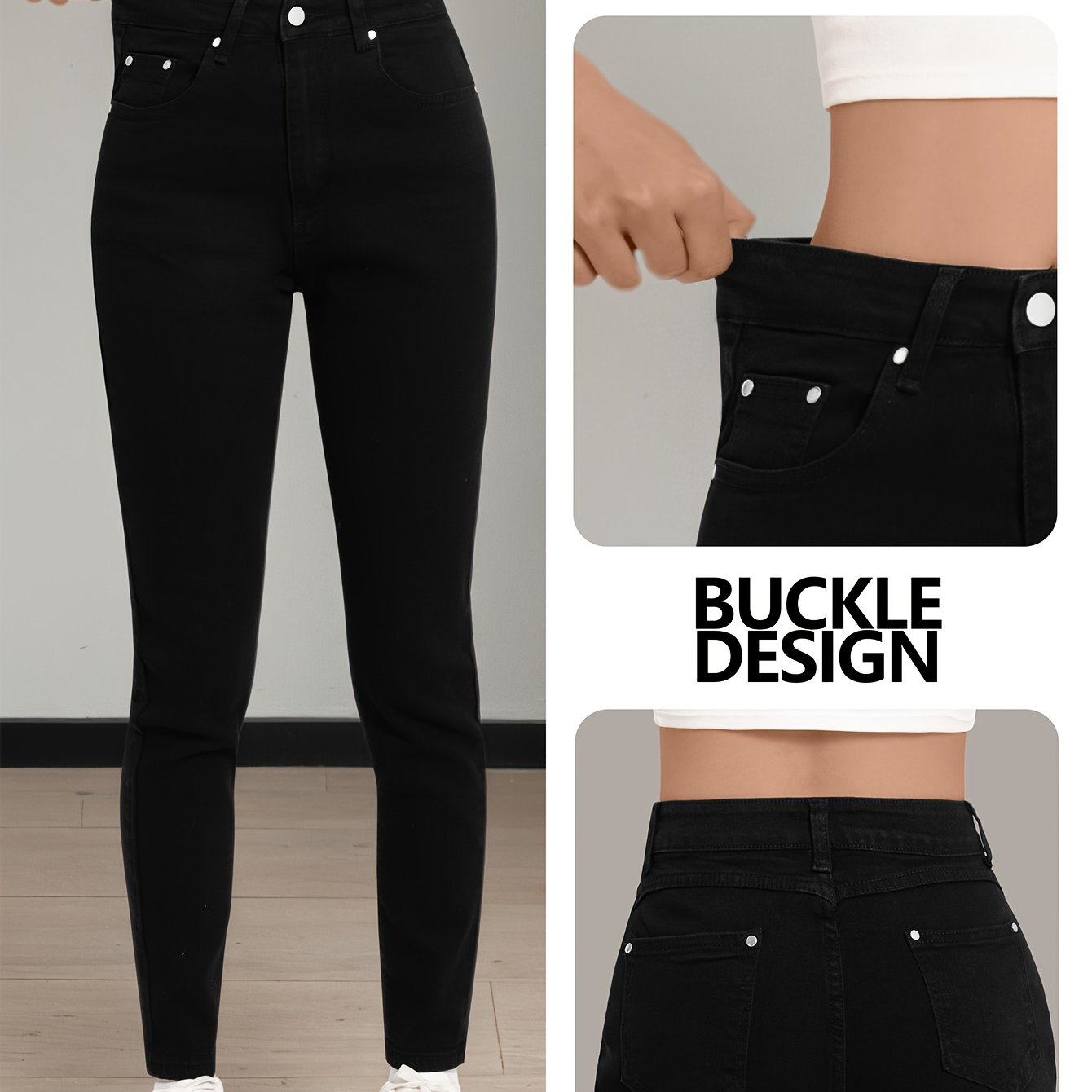 Women's Black High-waisted Stretch Jeans, Slim-fit Skinny Jeans, A Sexy Figure