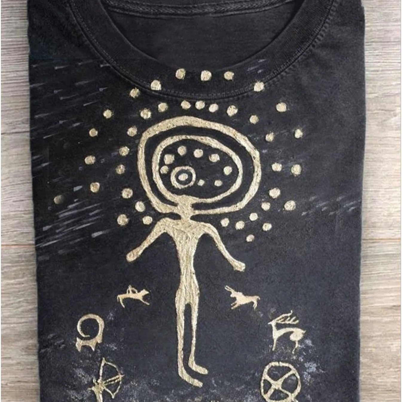 TEMU 1pc Men's Vintage Celestial Art Print T-shirt - Cotton Tee With Golden & Design, Regular Fit Casual Shirt For Summer & Holiday Gifts, Artistic