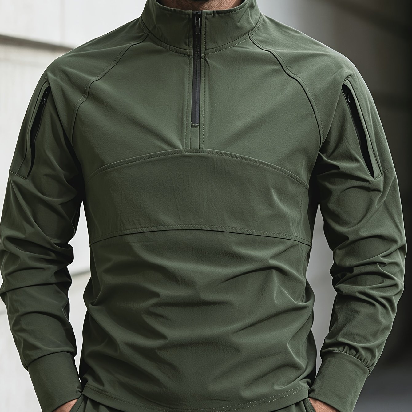 TEMU Men's Spring/autumn Tactical Top - Long Sleeve Lightweight Breathable Solid Suit With Pockets, Outdoor Travel