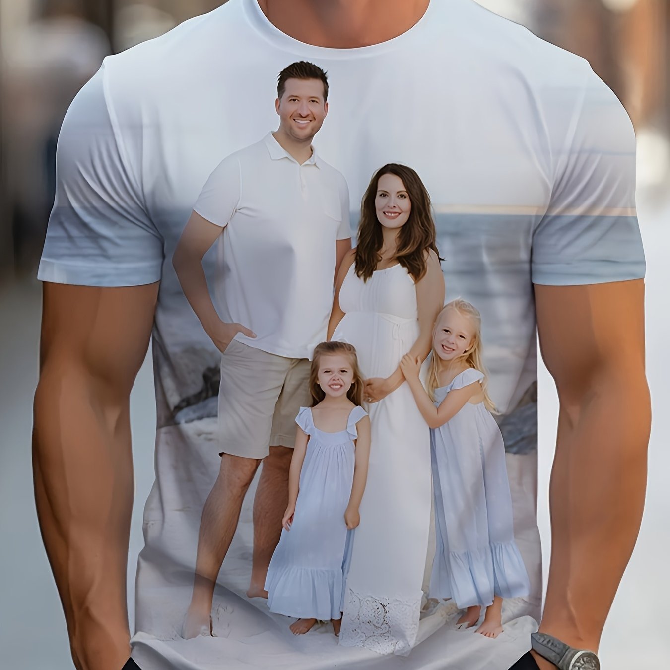 TEMU Customized Photos, Text, Ads, Logos, And T-shirts - Personalized Family Portraits And Stylish Short-sleeve Tops, Perfect Gifts For Men And Women