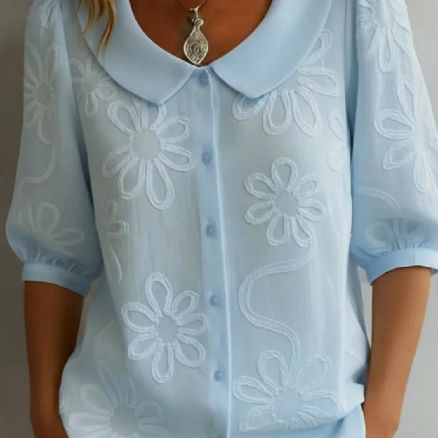 TEMU Plus Size Women's Summer Clothes 2026 Spring/summer New Style Loose-fitting Casual Retro Floral Middle-sleeve Shirt
