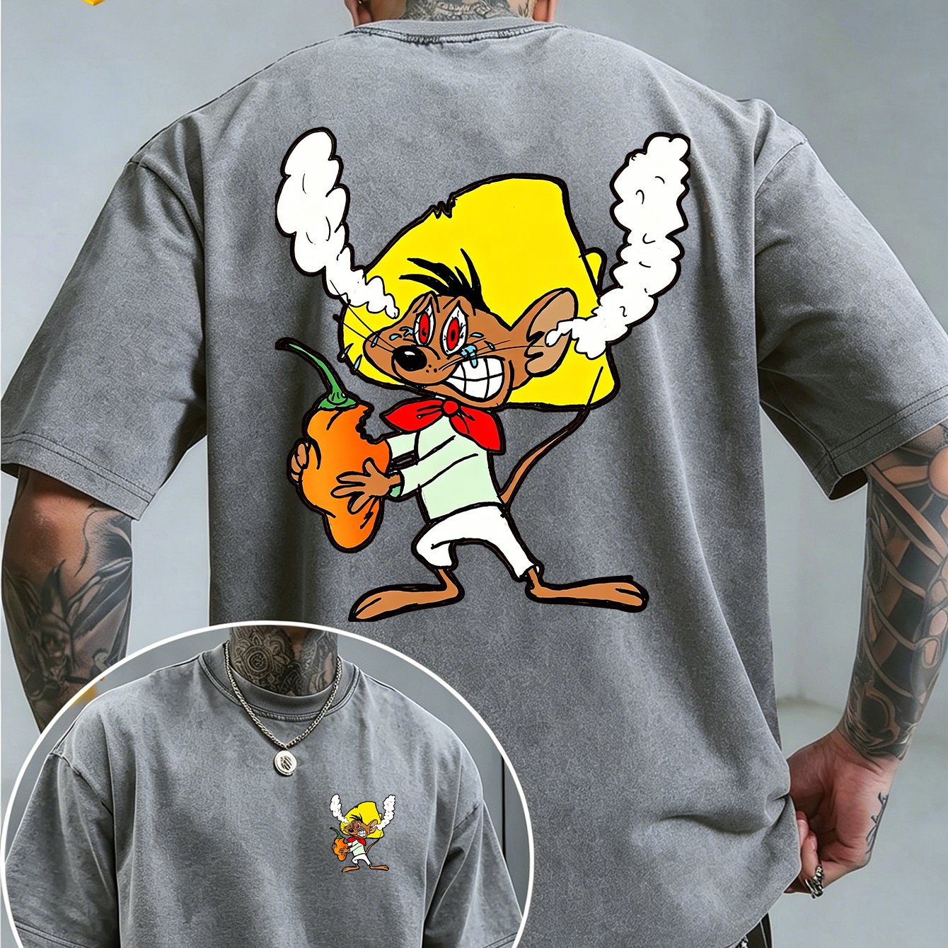 Image of Warner . ''le Tong' Flying Leg Gonzalez Retro Washed T-shirt, Street Top T-shirt Suitable For Men And Women, With A Heavyweight 100% Cotton Summer Short Sleeved Shirt, Is A Thoughtful Gift For .