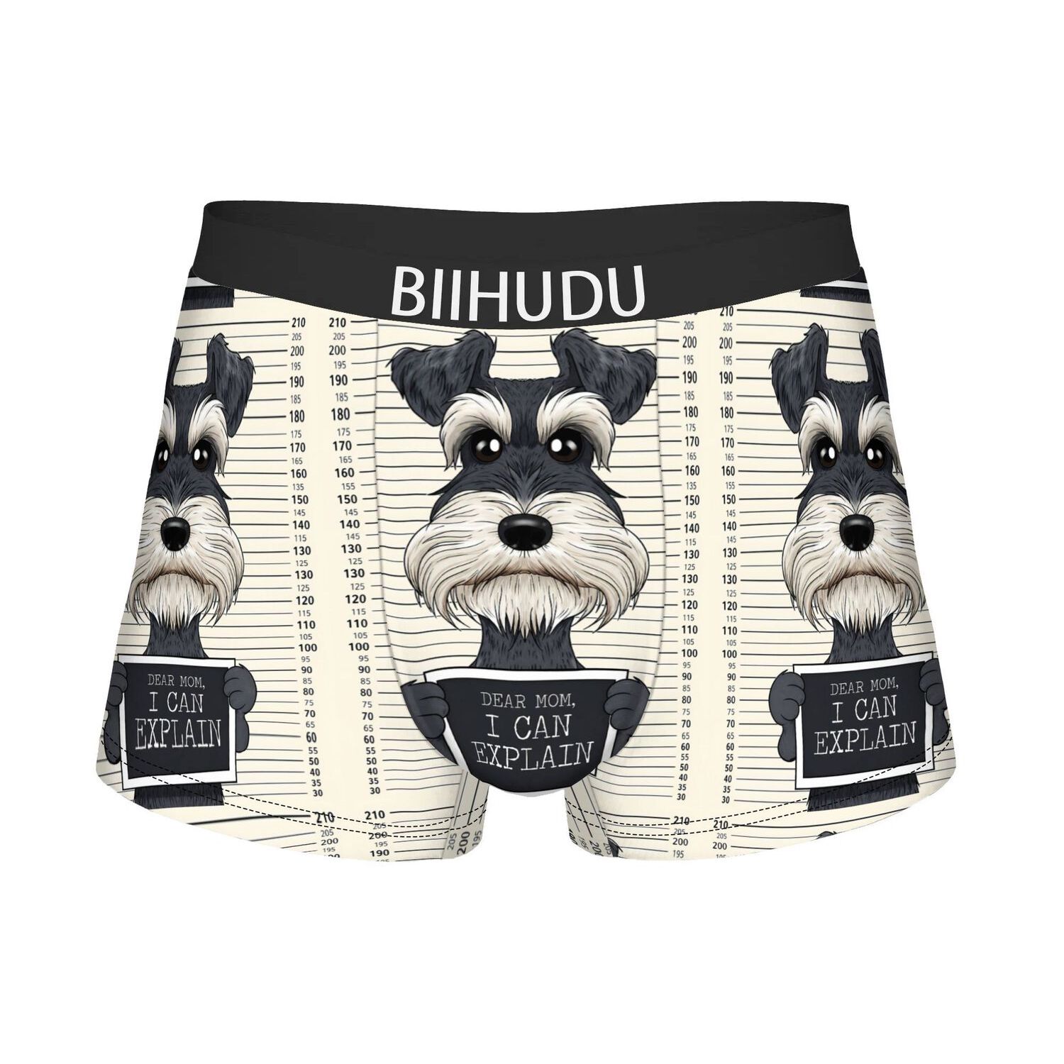 TEMU Biihudu Men's Schnauzer Boxer Briefs - Humorous Dog-themed Underwear With Schnauzer Print, Stretchable Boxer Shorts Suitable For Daily Wear &