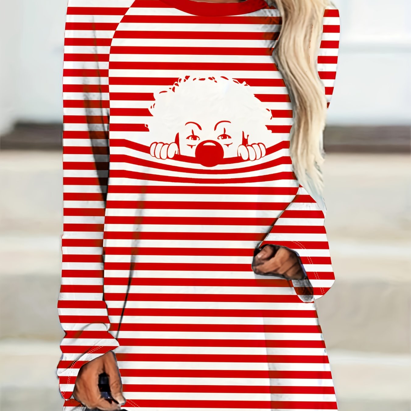 Plus Size - Plus Size - Carnival Striped Print Round Neck T-shirt