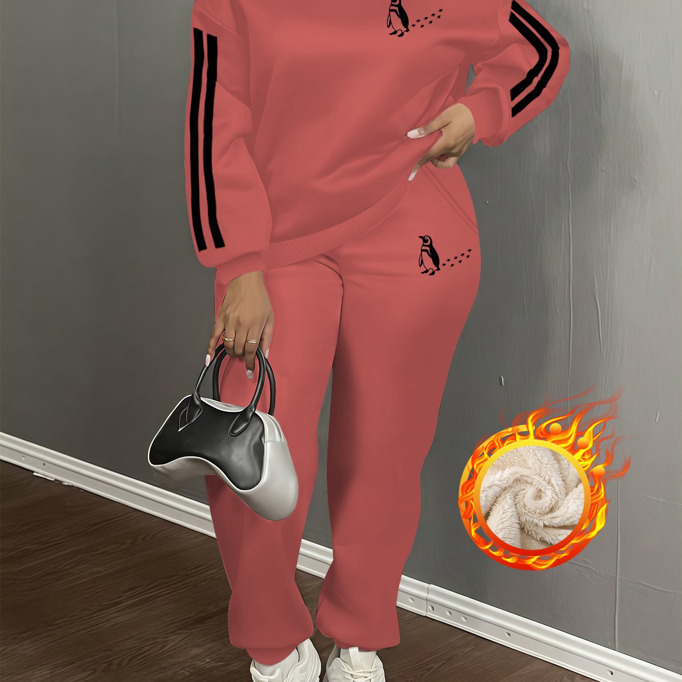 TEMU Ensemble de vêtements décontractés pour femmes, style européen et américain, automne et hiver, comprenant une sweat-shirt à col rond en avec