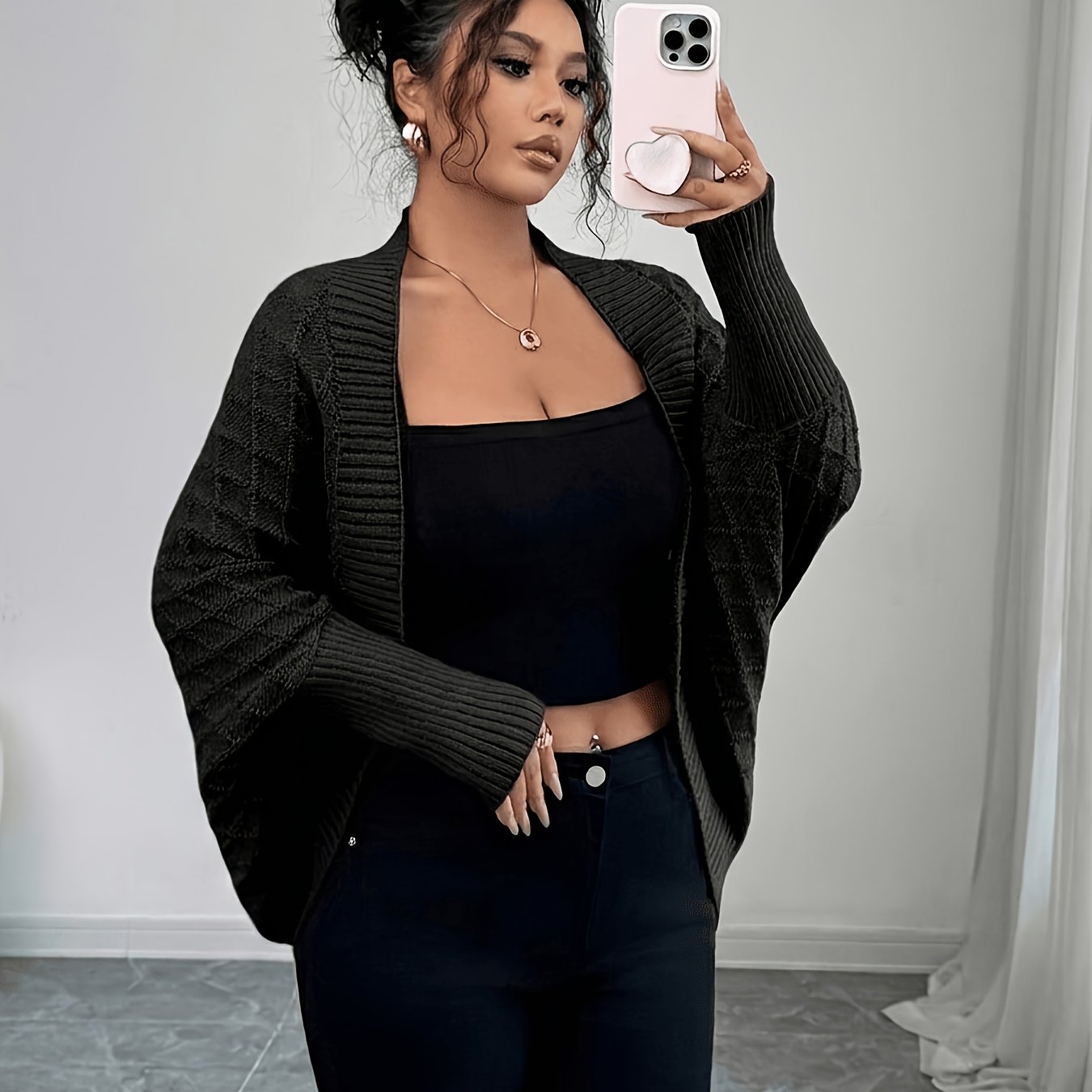 TEMU Gilet pour femme : Élégance décontractée avec manches chauve-souris, pull mi-long, tricot polyvalent et sophistiqué