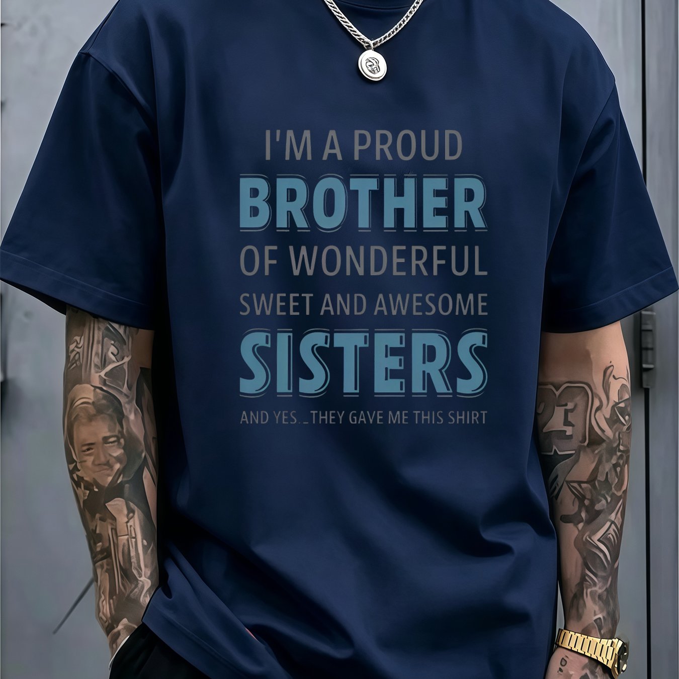 TEMU Men's Brother T-shirt - Sibling Pride With Brother-themed Print, Soft Breathable 100% Polyester Crew Neck Short Sleeve Casual Summer Shirt