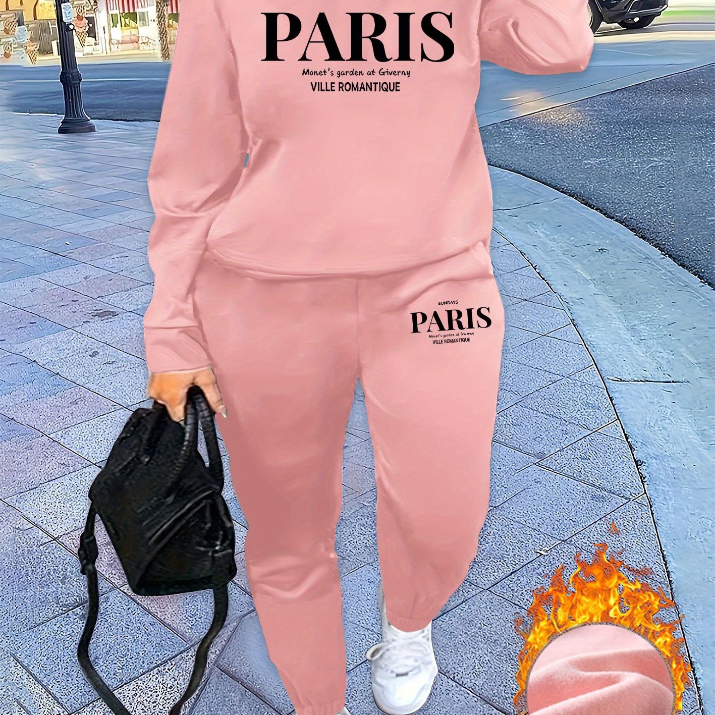 TEMU Letter Print 2 Piece Set, Crew Neck Sweatshirt & Pants, Women's Clothing
