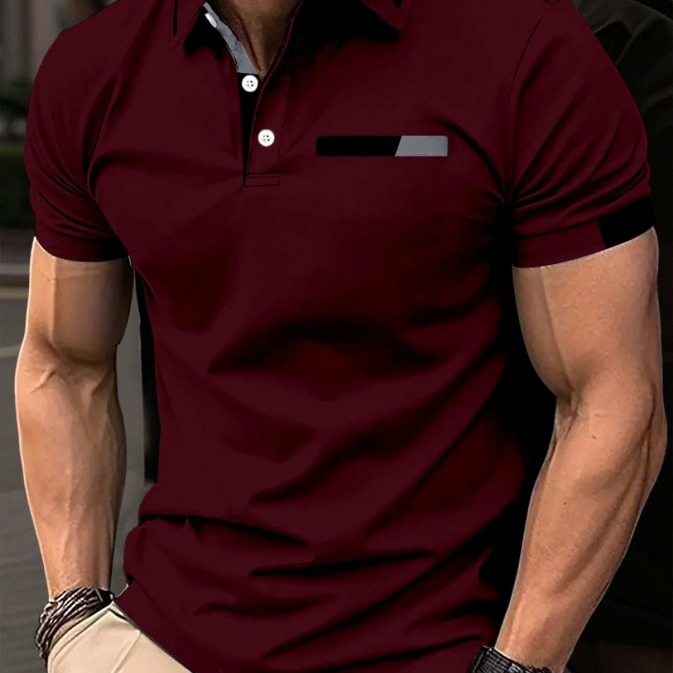 TEMU [printed Design - Not Textured] Men's Short Sleeve Shirt, Men's Fashion Short Sleeve Shirt, Burgundy Short Sleeve , Casual And Comfortable,