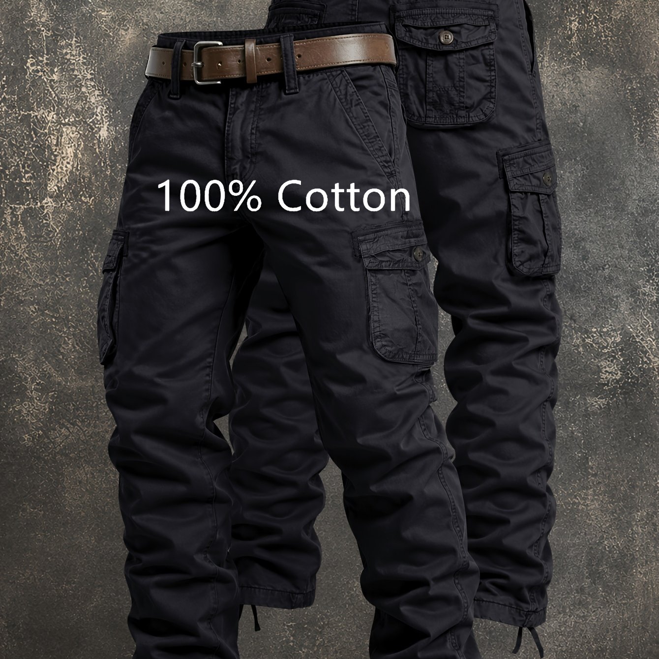 TEMU Herren Cargohose aus 100 % Baumwolle, gewaschen, mit Klappe, mehreren , geradem Bein, verschleißfeste Outdoor-Arbeits- Freizeithose