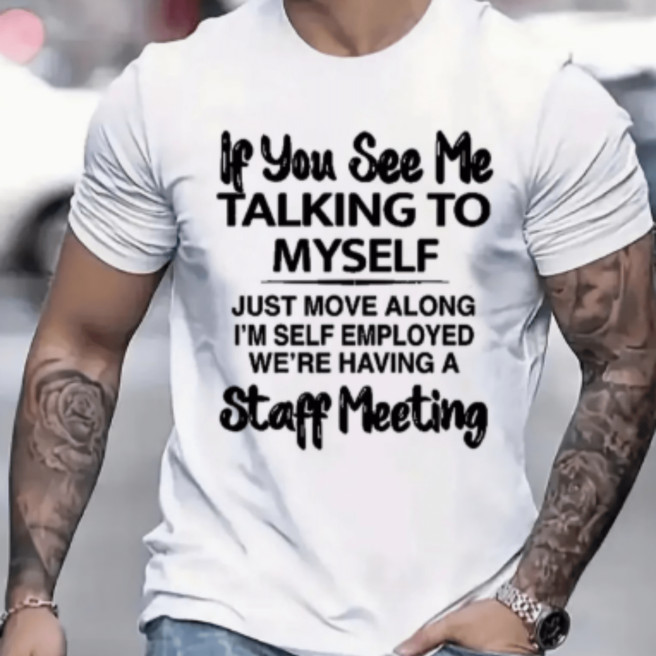 TEMU Men' Funny "staff Meeting" T-shirt - Humorous Office Sarcasm Print Short Sleeve Crew Neck Top, Casual Summer Workwear Suitable For Meetings,