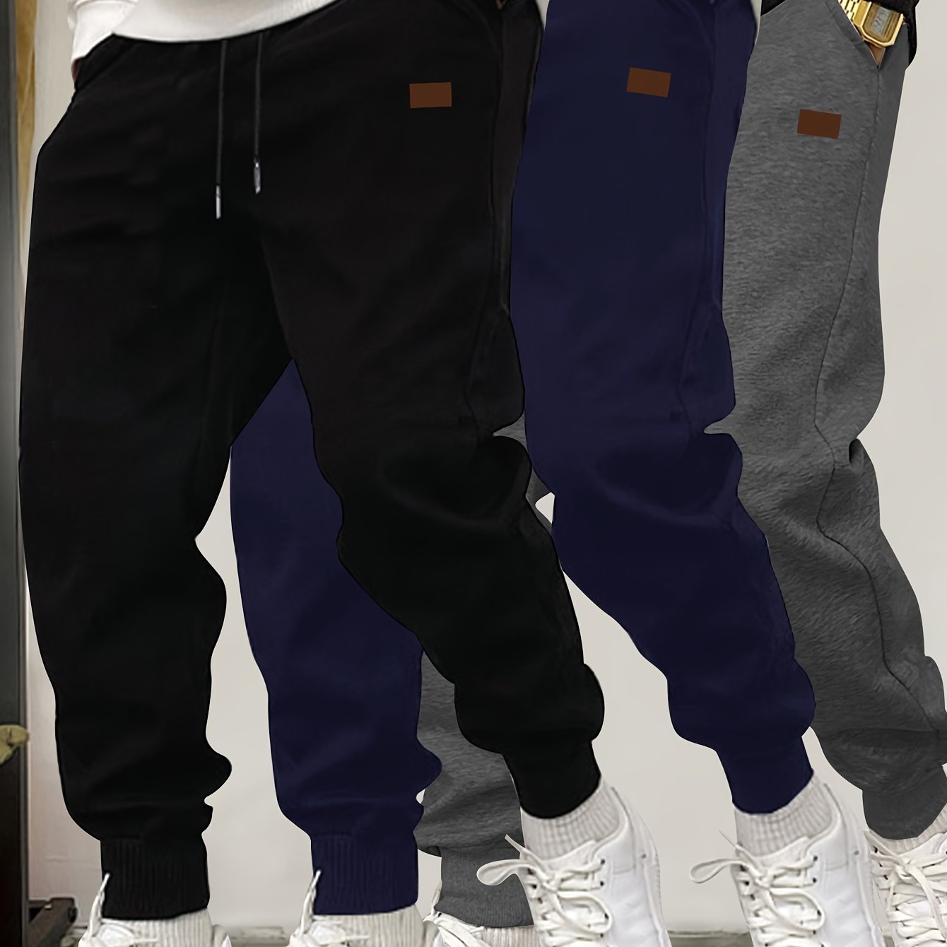 TEMU 3pcs Men's Casual Jogger Sweatpants, Autumn/winter Outdoor Drawstring Pants For Sports