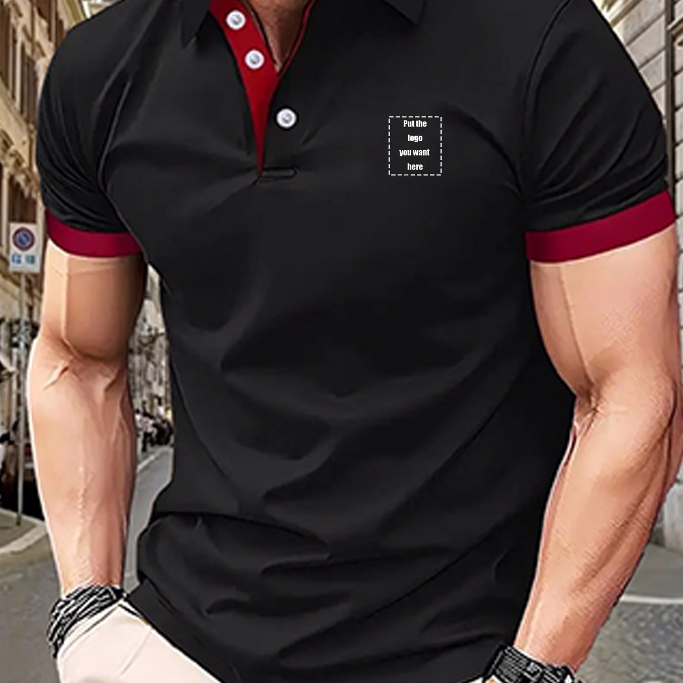 TEMU [customizable Item] Men's Customizable Shirt Collar Short Sleeve T-shirt, Personalized Customization With Images, Base Layer, Team Uniform,