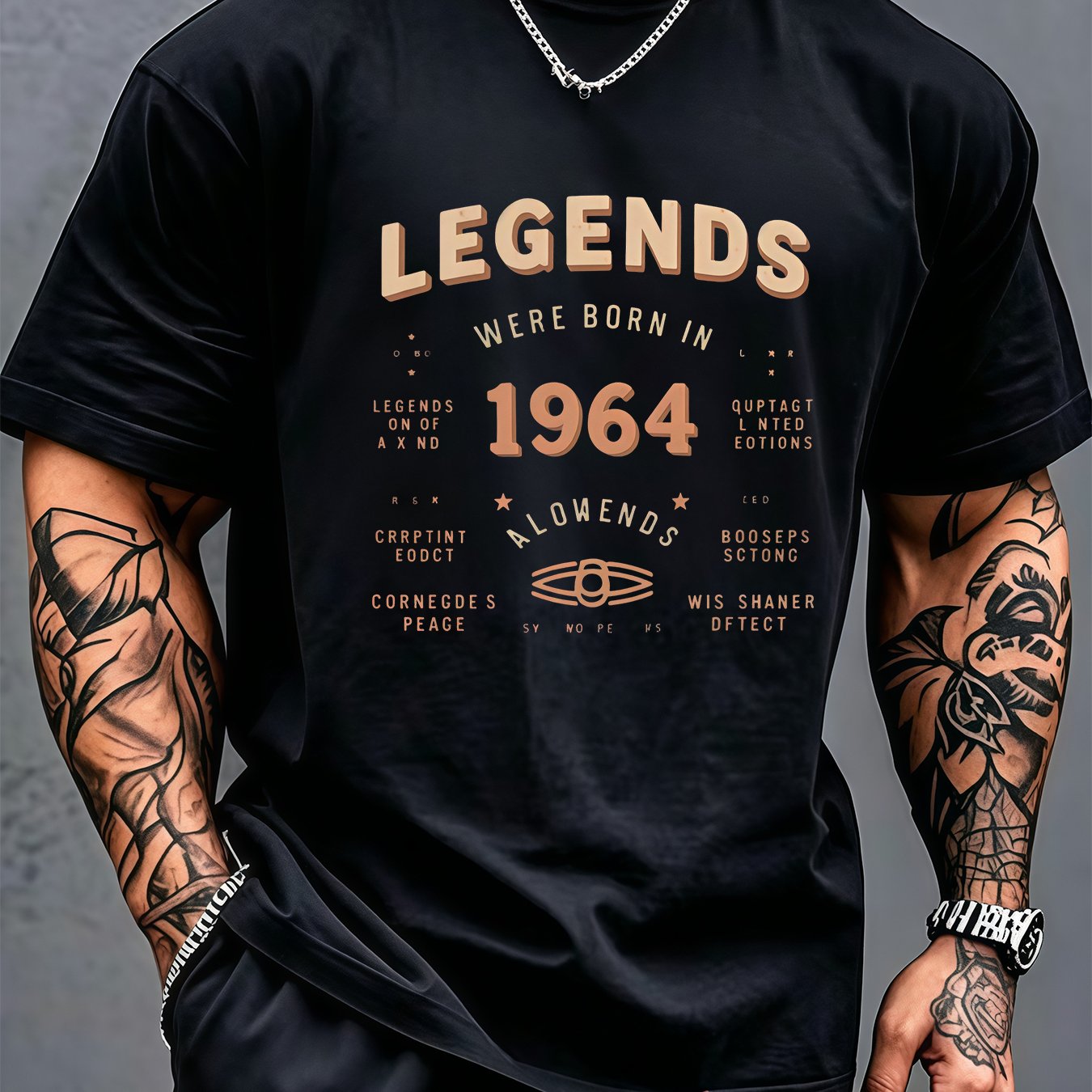 TEMU Men's Born In 1964 Graphic Crew Neck T-shirt - Vintage Style, , 100% Polyester Fiber, Soft And Lightweight, Short Sleeve Summer Shirt, Stylish