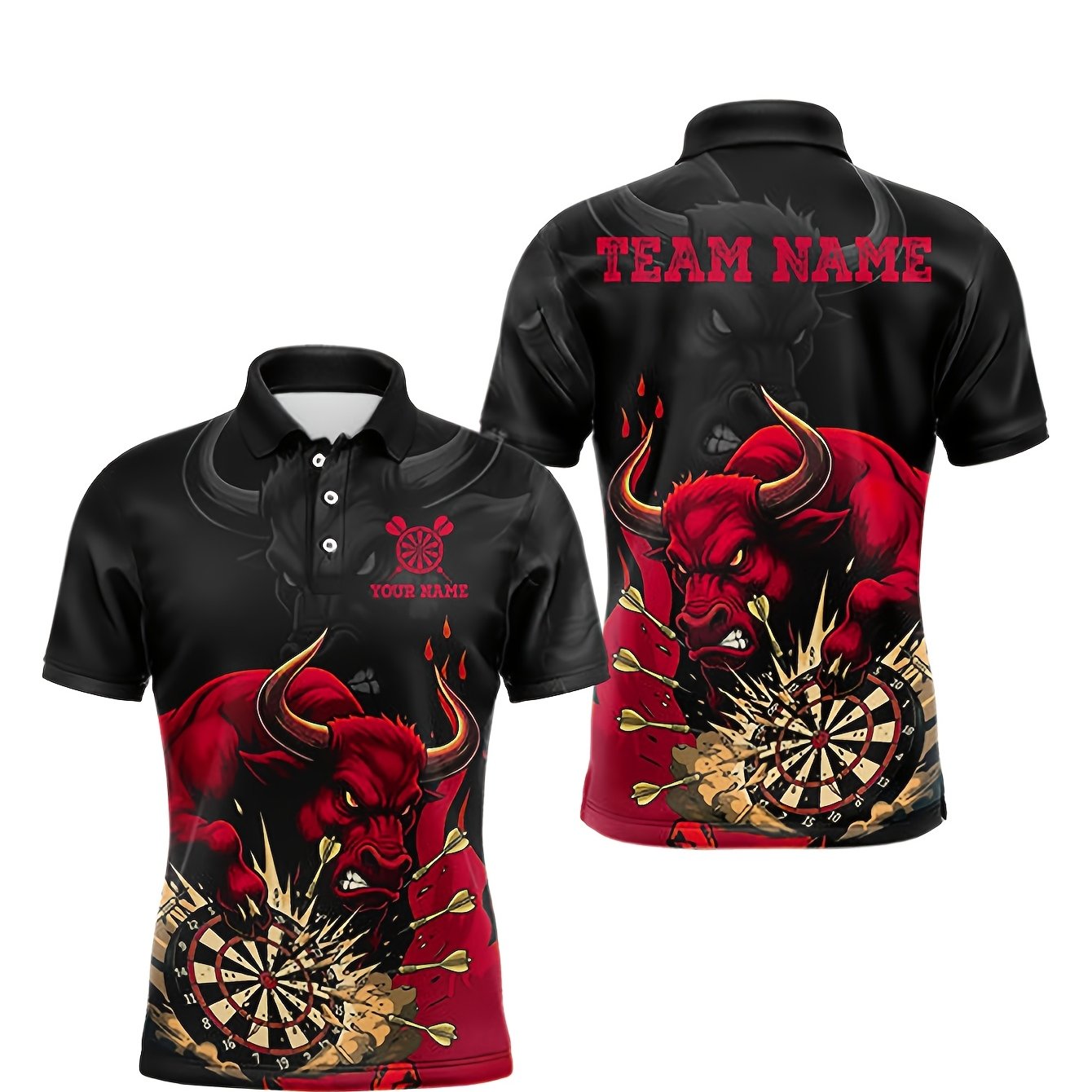 TEMU Custom Men's Plus Size - Custom Men's Shirt With Red And Head Pattern, Printed With Name And Team Name, Suitable For Team Activities And